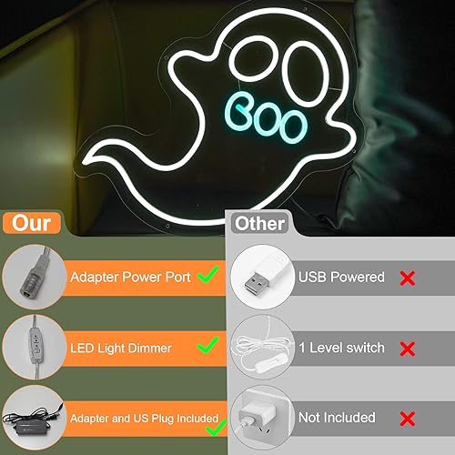Miniatura 4 de Letreros de neón de fantasmas, luces de neón para decoración de pared, decoración de Halloween, lindo fantasma, lámpara de neón de fantasma blanco
