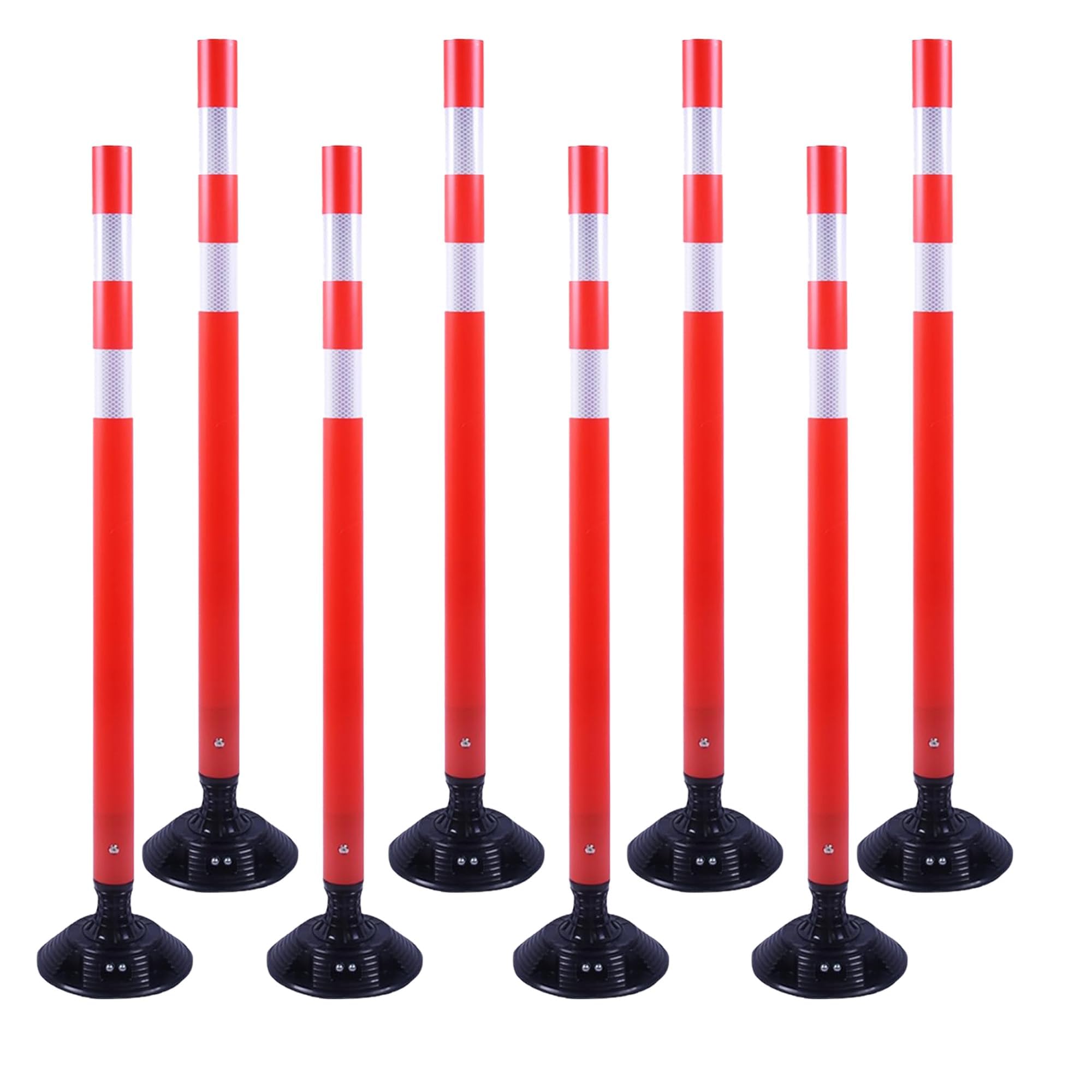 Traffic Delineator,8 PCS 48 Inch Orange Spring Post, Delineator Channelizer Bollard Post,PU Traffic Post with Reflective Bands for Various Traffic Condition