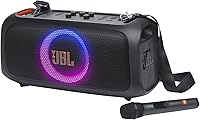 JBL PartyBox On-The-Go Essential: Portable Bluetooth Party Speaker with Lights, Wireless Mic, IPX4 Splashproof, 6Hr Battery & Strap