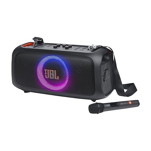 JBL PartyBox On-The-Go Essential - Portable Party Speaker with Built-in Lights and Wireless mic, Amazing JBL Pro Sound, IPX4 splashproof Protection, 6 Hours of Playtime, Convenient Shoulder Strap - Modern/Minimalist
