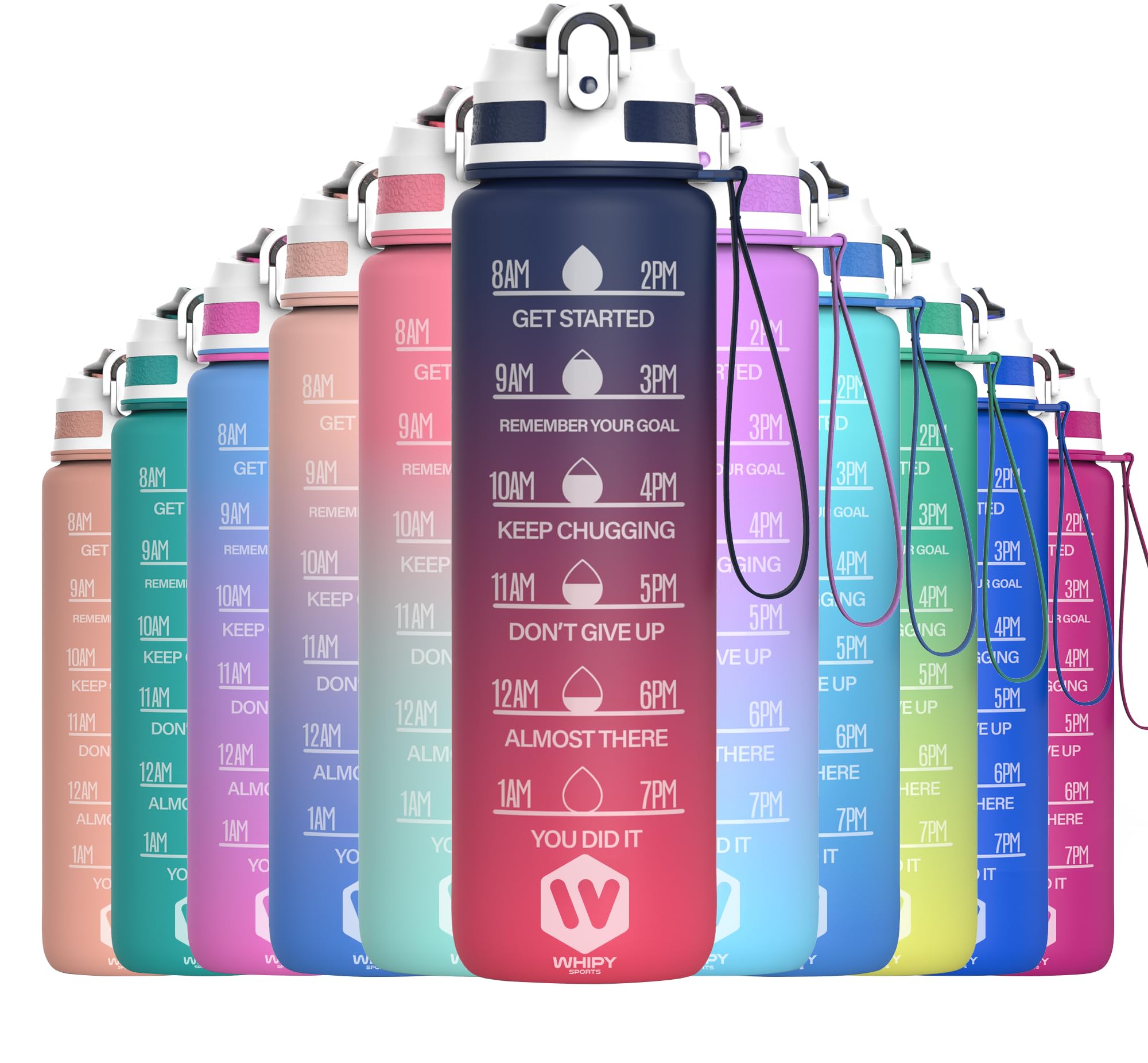 WHIPY500ML Water Bottle with Straw - Leak-Proof & BPA Free Reusable Sports Bottle - Motivational Time Markings for Hydration Durable Drink Bottle for Gym, Sports, Outdoor, Cycling (Blue & Red)