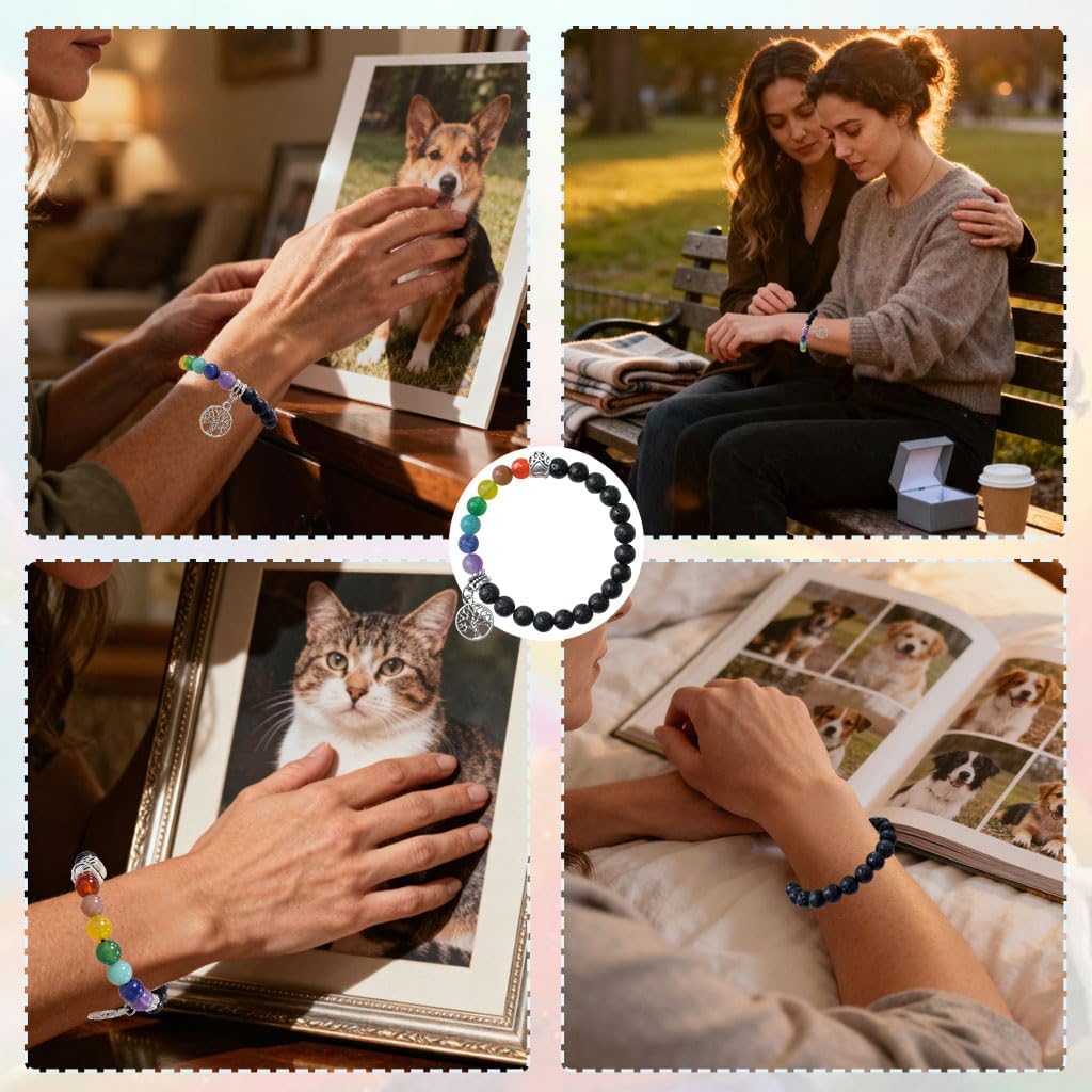 Pet Memorial Gifts, Sympathy Gift for Loss of Dogs and Cats, Chakra Rainbow Bridge Bracelet for Women Men Who Lost Pets - Image 3