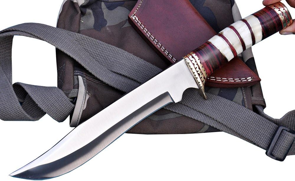 Handmade D2 Toolsteel Bowie Knife - Premium Quality Outdoor Survival Hunting Knife - Solid Brass Bolster With Camel Bone & Micarta Handle - Buy With Confidence - 100% Manufacturer Warranty
