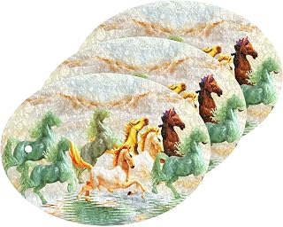 Scrub Sponge Eight Running Horse Lake Kitchen Washing Dishes Cleaning Sponges Lucky Happiness Non Scratch Sponge for Dish Countertops Sinks Floors Showers Tile Sinks, 3 Pack