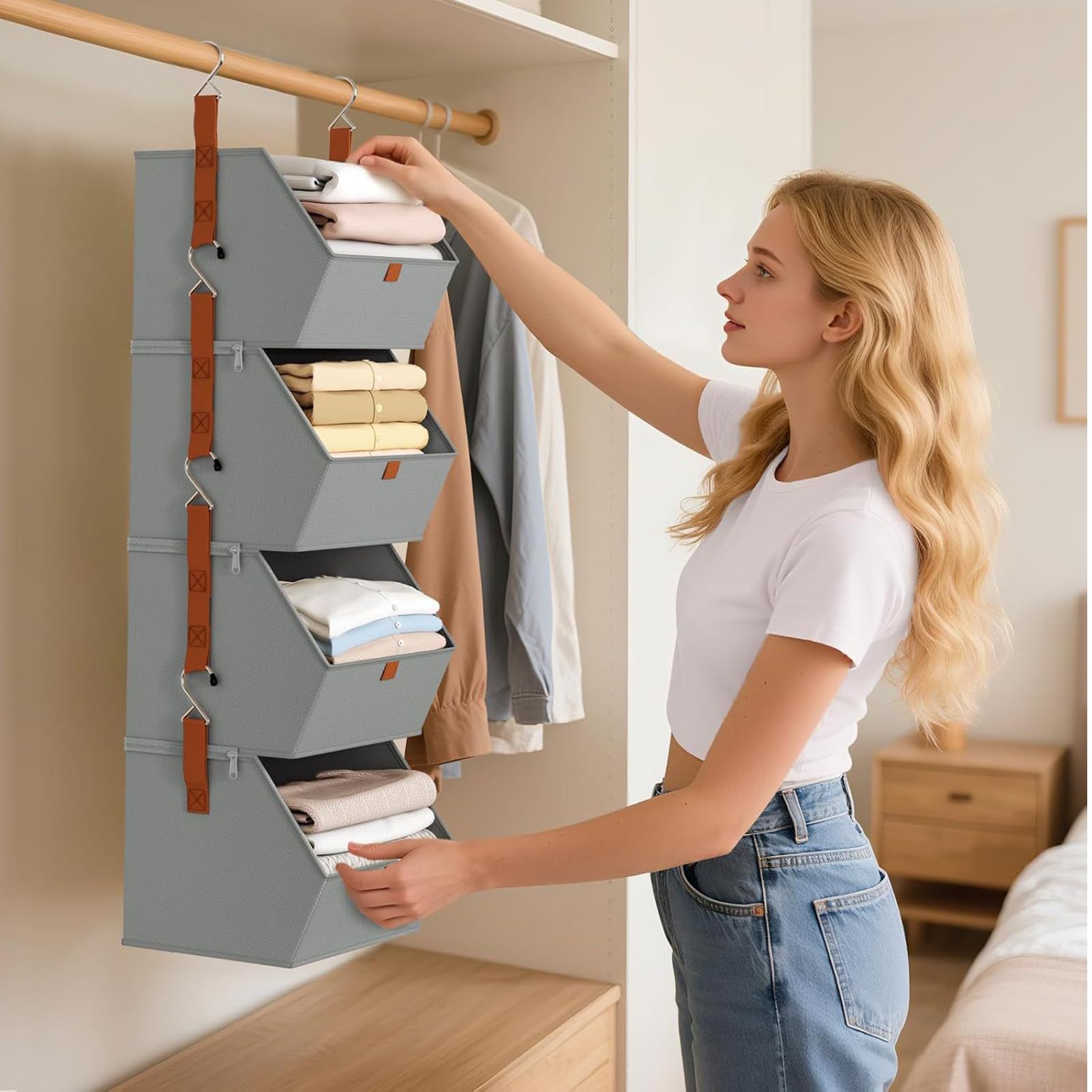 Schrank-Organizer mit 4 Ebenen – hängende Kleideraufbewahrung | Schlafzimmer-Aufbewahrungssystem | Würfelregale Boxen Organizer Lösung für Zuhause, Wohnheim, Wäsche, Waschtisch, Garage, Speisekammer