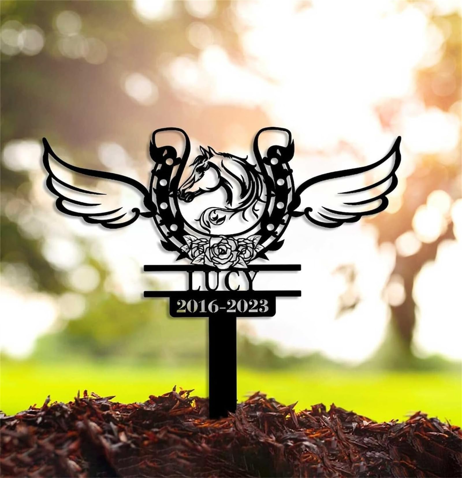 FrAnny Custom Horse Grave Marker,Horse Silhouette Memorial Stakes,Decor Gifts for Loss of Loved One,Symbolic Memorial Stakes for Cemetery,Sympathy Gift,Metal Garden/Yard Sign, Black