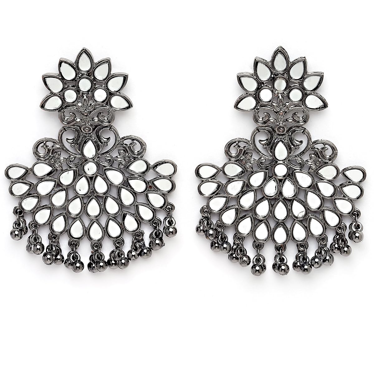 Karatcart Black Silver Plated Mirror Studded Dangler Earrings for Women (B0BT1S1X9F) Amazon Price History, Amazon Price Tracker
