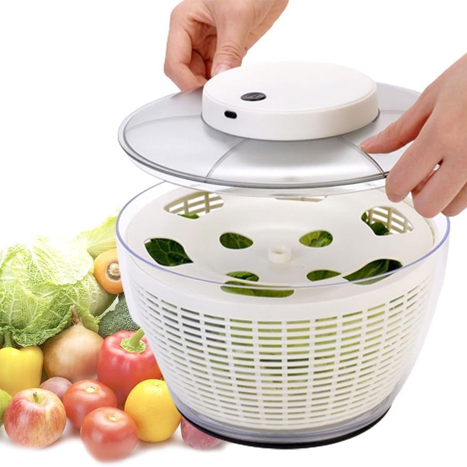 Centrifugador de ensalada, secador eléctrico de lechuga, giratorio automático de ensalada de 6 litros, recargable por USB, con potente eliminación de agua, para ensaladas, verduras, lechuga, frutas