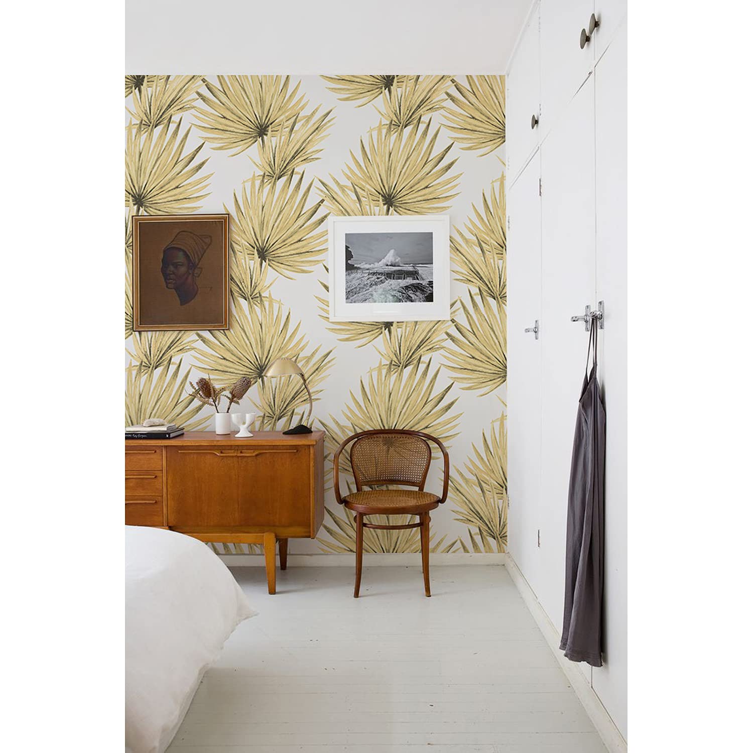 Papier peint en tissu 208x146 cm intissé motif feuilles pâles tropicales