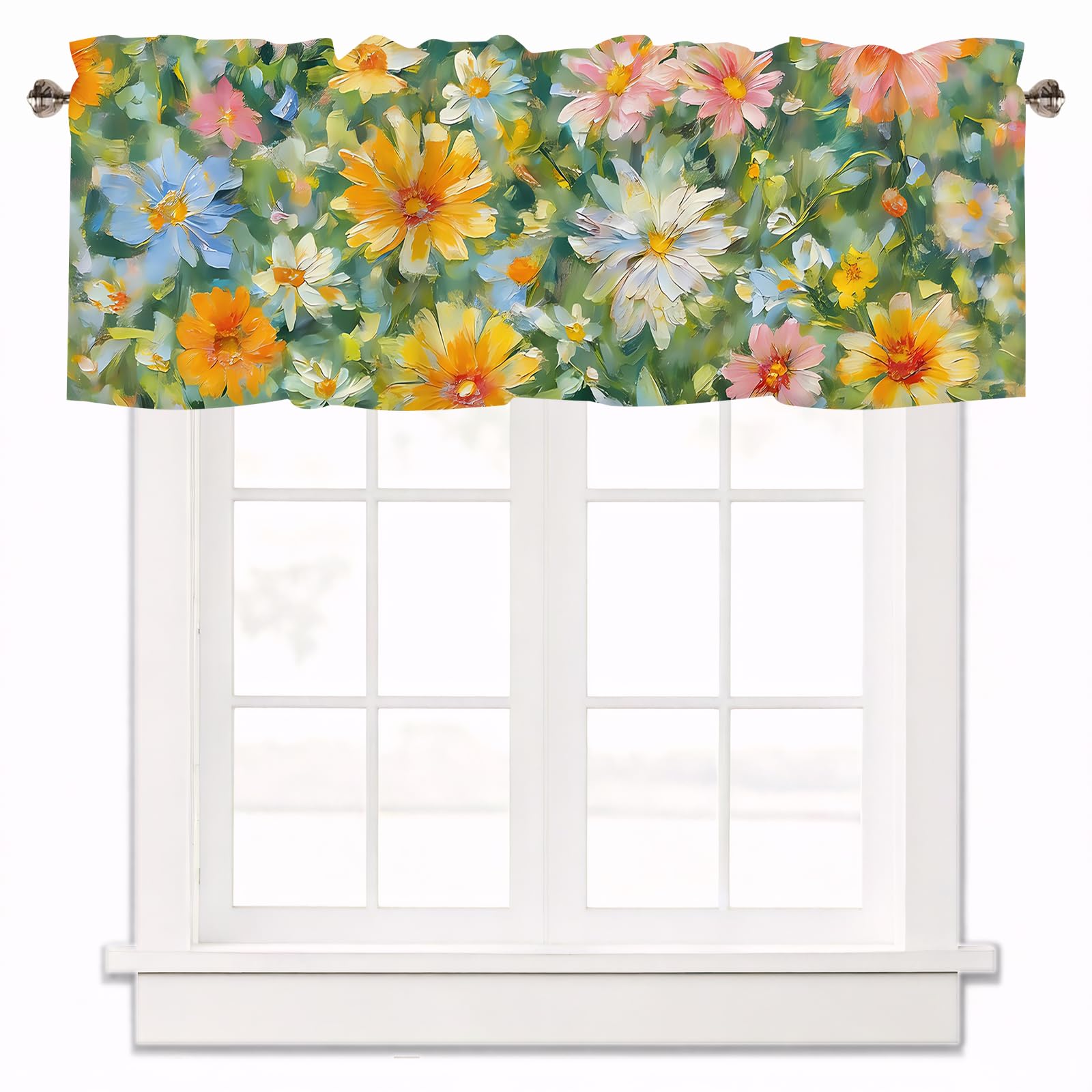 Floral Oil Painting Style Valances for Windows 1 Panel,42x12 in