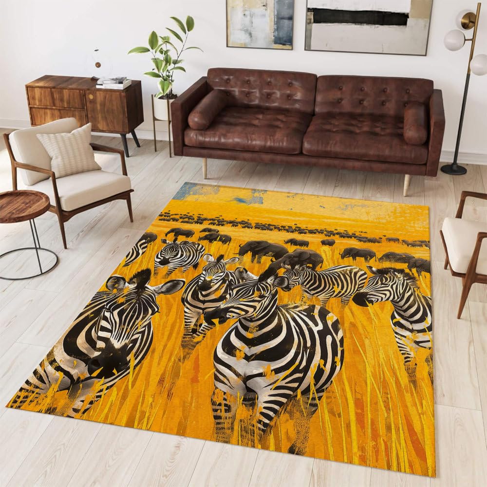 Tapis de salon zèbre vintage 80x160 cm lavable et facile à entretenir