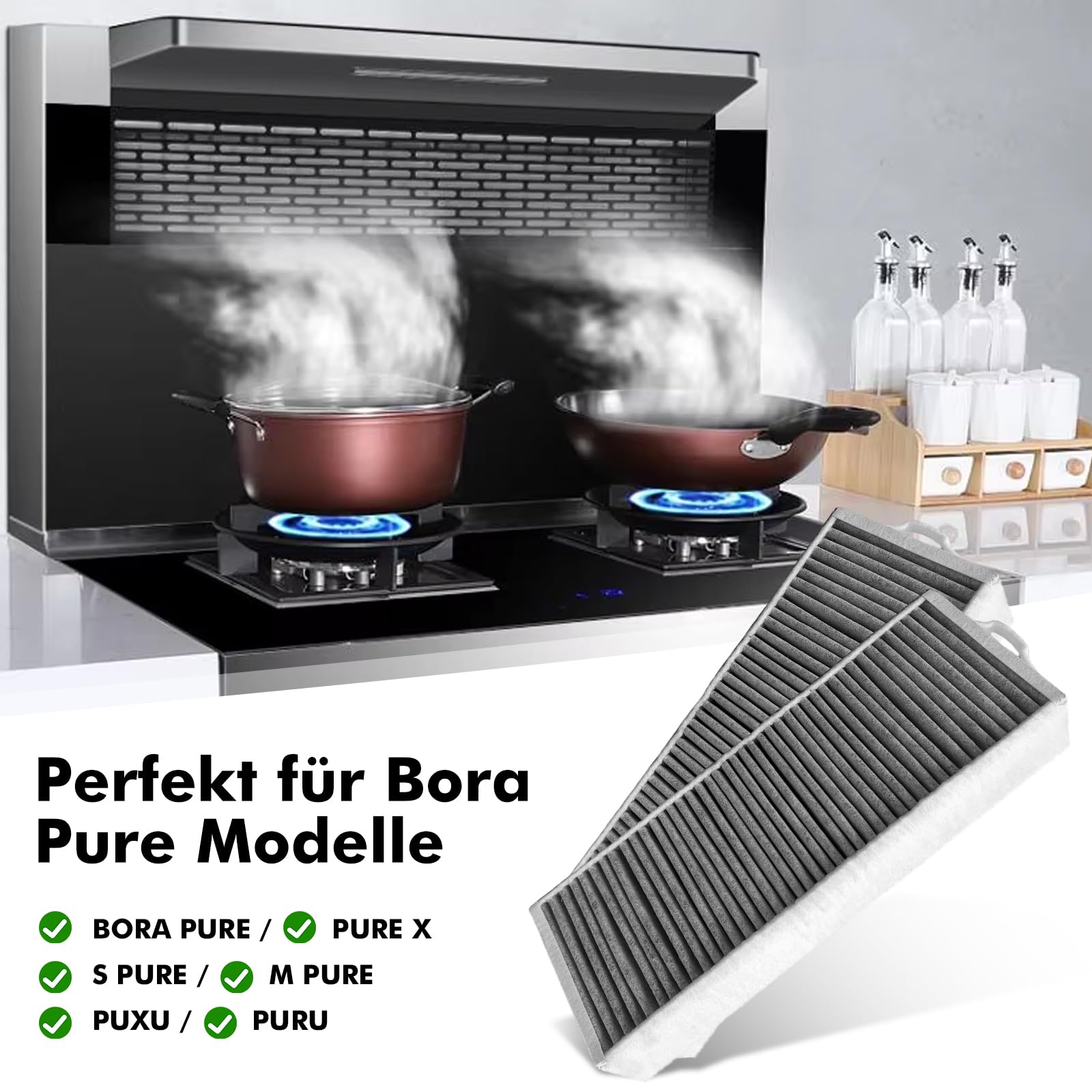Filtres à Charbon Actif Pour Hotte Bora Pure - Lot De 2, HEPA 13, 5 Couches, Compatibles PUAKF, PURU, PUXU, Pure X/S/M