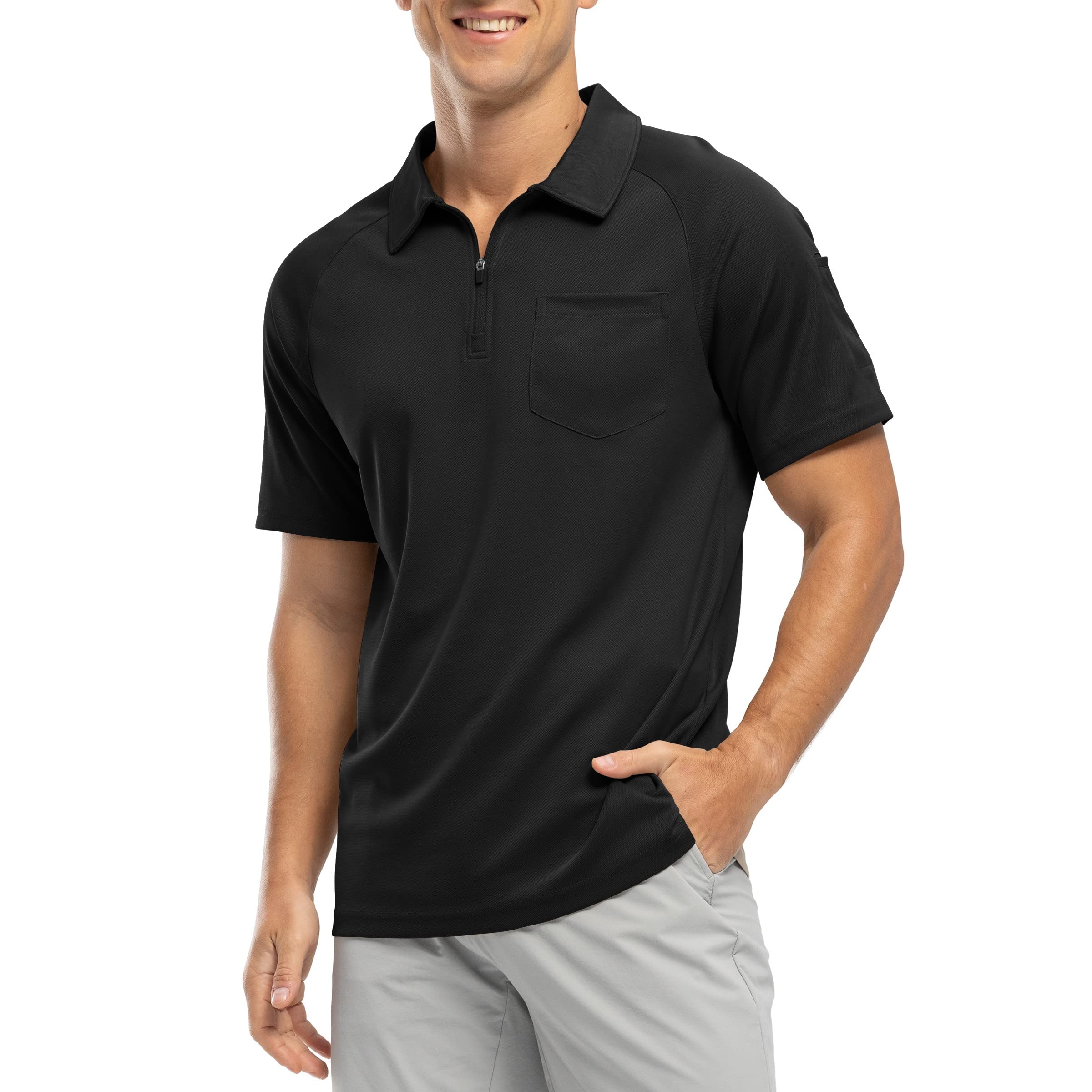 RdrukoMen's 1/4 Zip Polo Shirts with Pocket Summer Short Sleeve Breathable Quick Dry Golf Tennis Tops Casual Smart Work T Shirts