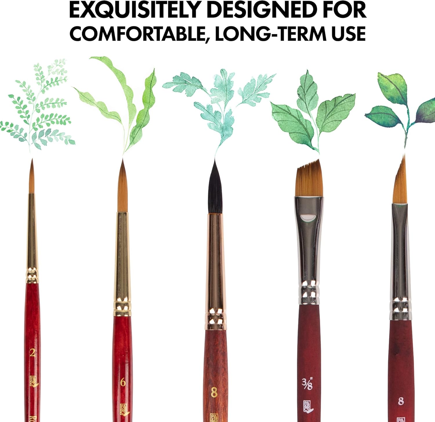 Princeton Artist Brush Co. Watercolor Floral Set - 5pc Short Handle Selection of Synthetic Watercolor Brushes - Petals Angle Shader and 3 Round Watercolor Paint Brushes for Floral Painting Techniques