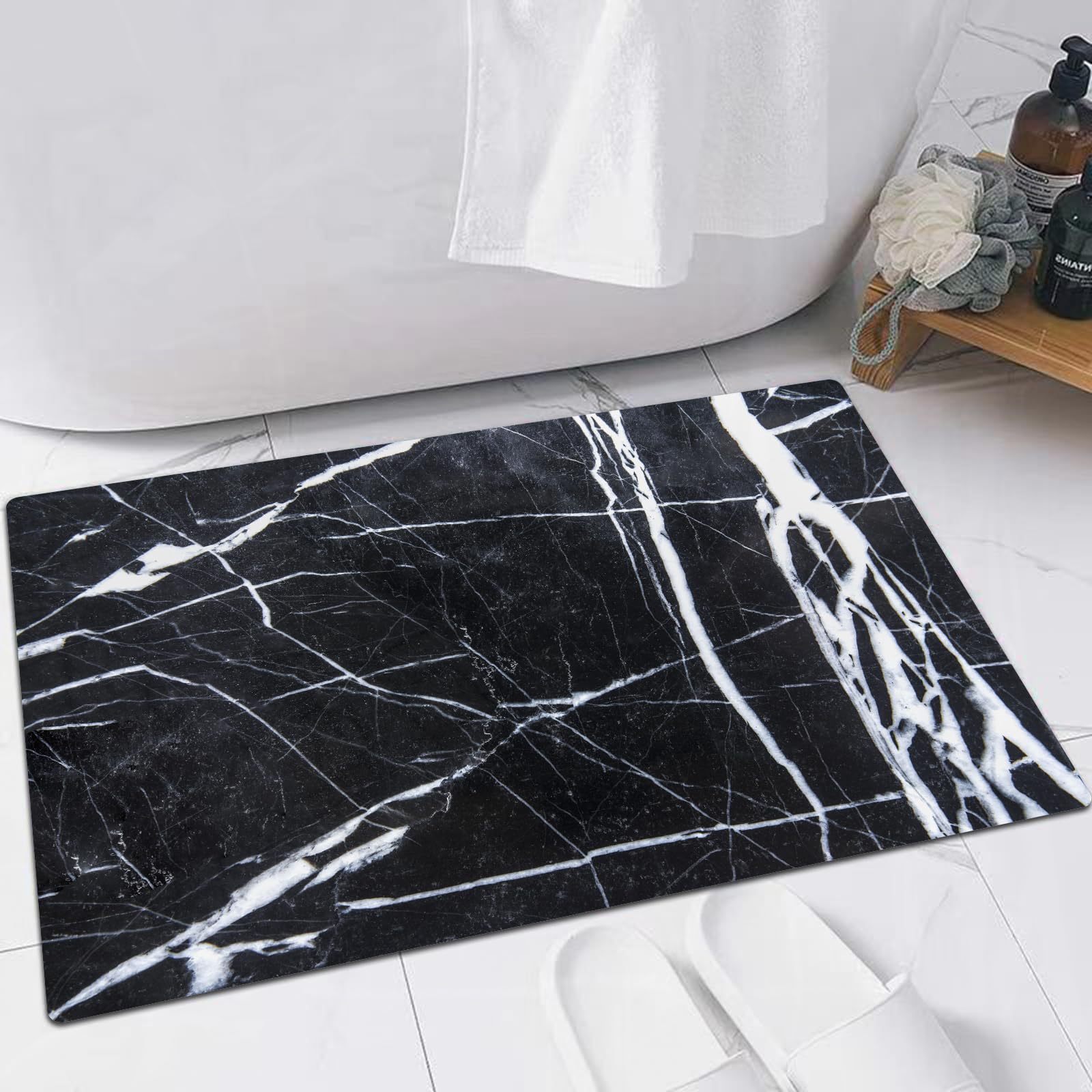 EMFSLA Bath Mat 24x35 in,Black marble l pattern for background abstract l marble black and whit,Non-Slip Bathroom Mat Machine-Washable,Ultra Soft and Water Absorbent Bath Rug for Bathroom