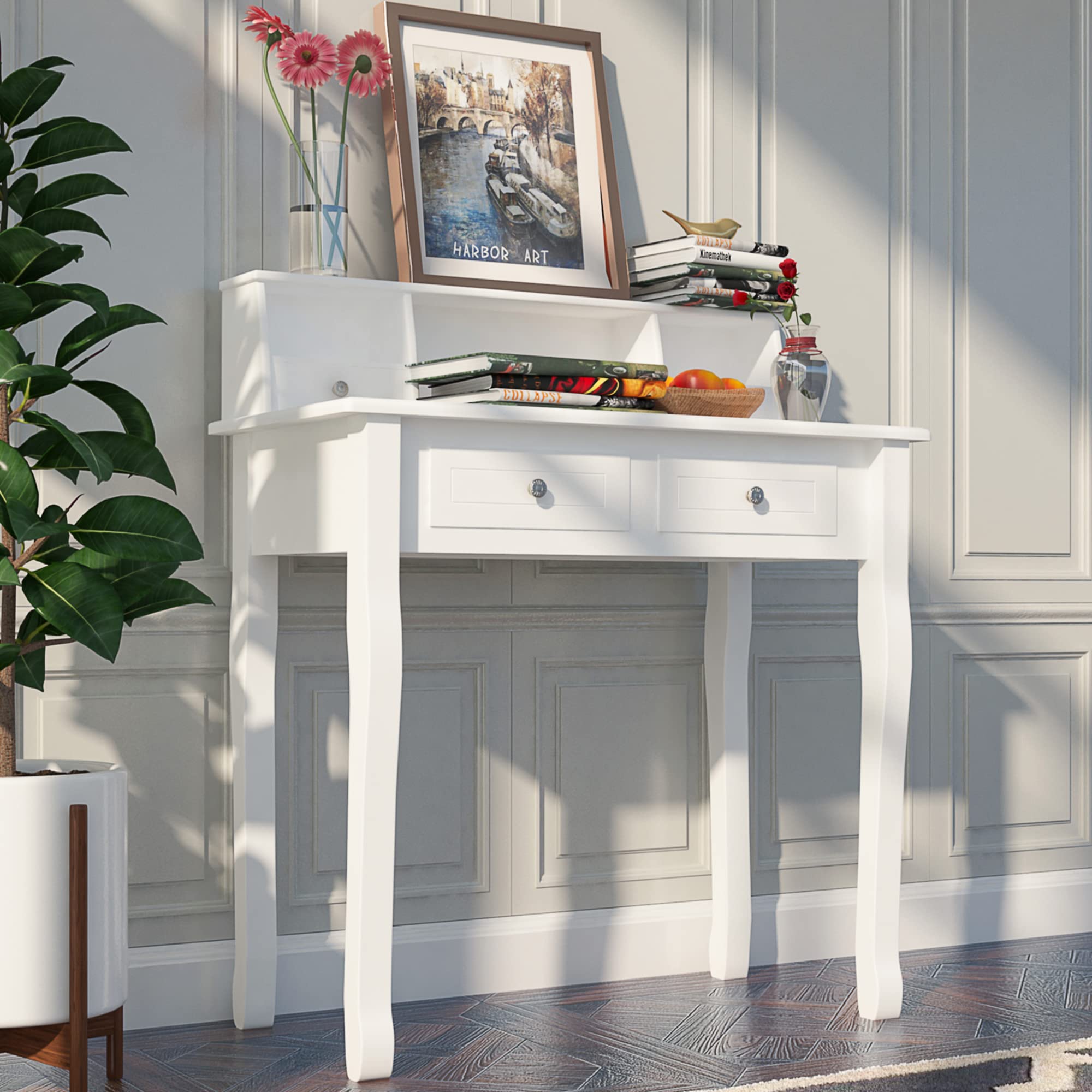 WERSMT Dressing Table with Drawers Small Dressing Table with Organizer Vanity Desk White Vanity Makeup Table for Girls and Woman, Corner Dressing Table, White (80 x 40 x 91.5) cm