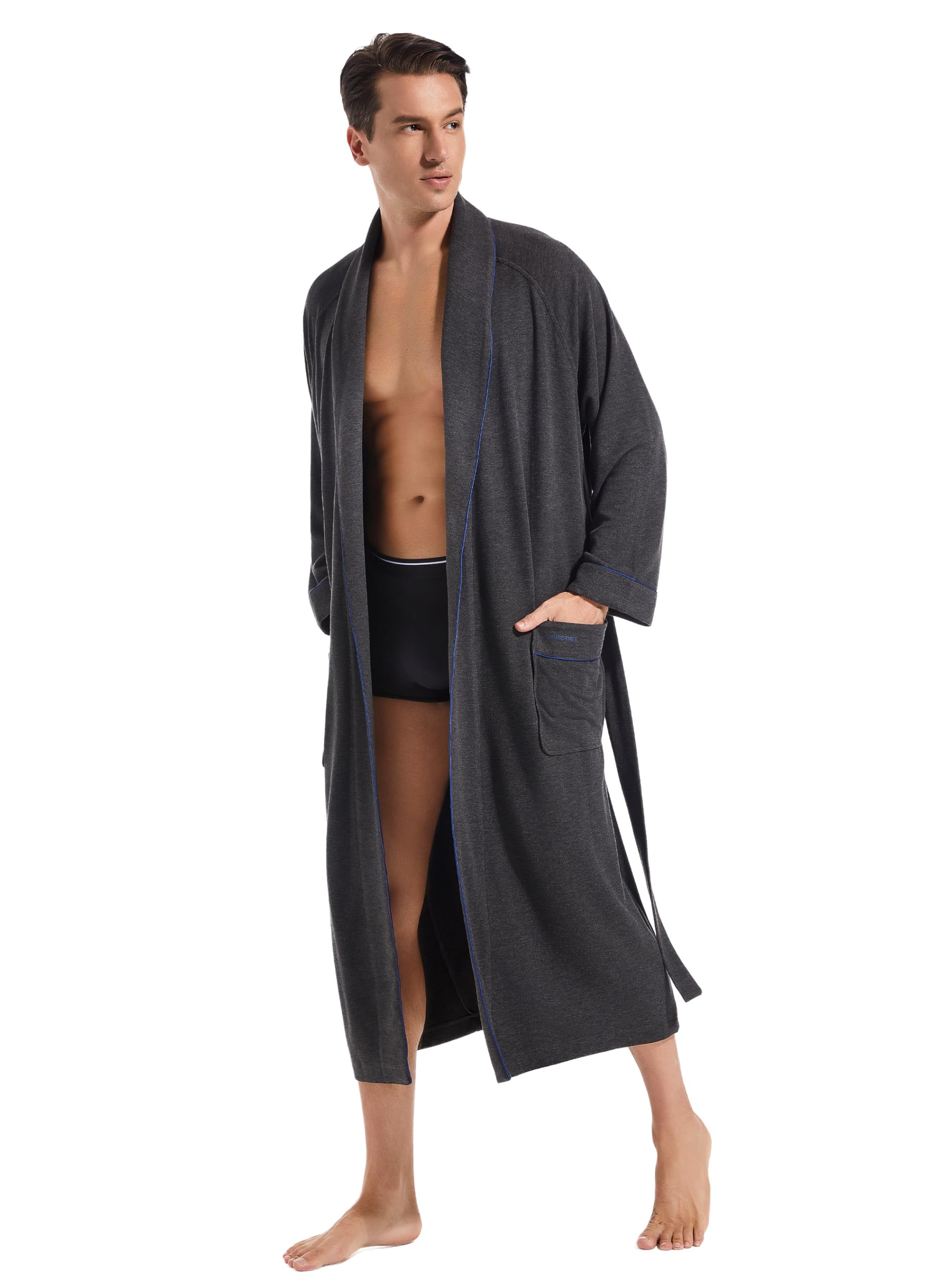 Mens Luxurious Robe Soft Year Round Plush Robe Shawl Collar with Pockets Calf Length Knit Spring Summer Sleepwear-image-43