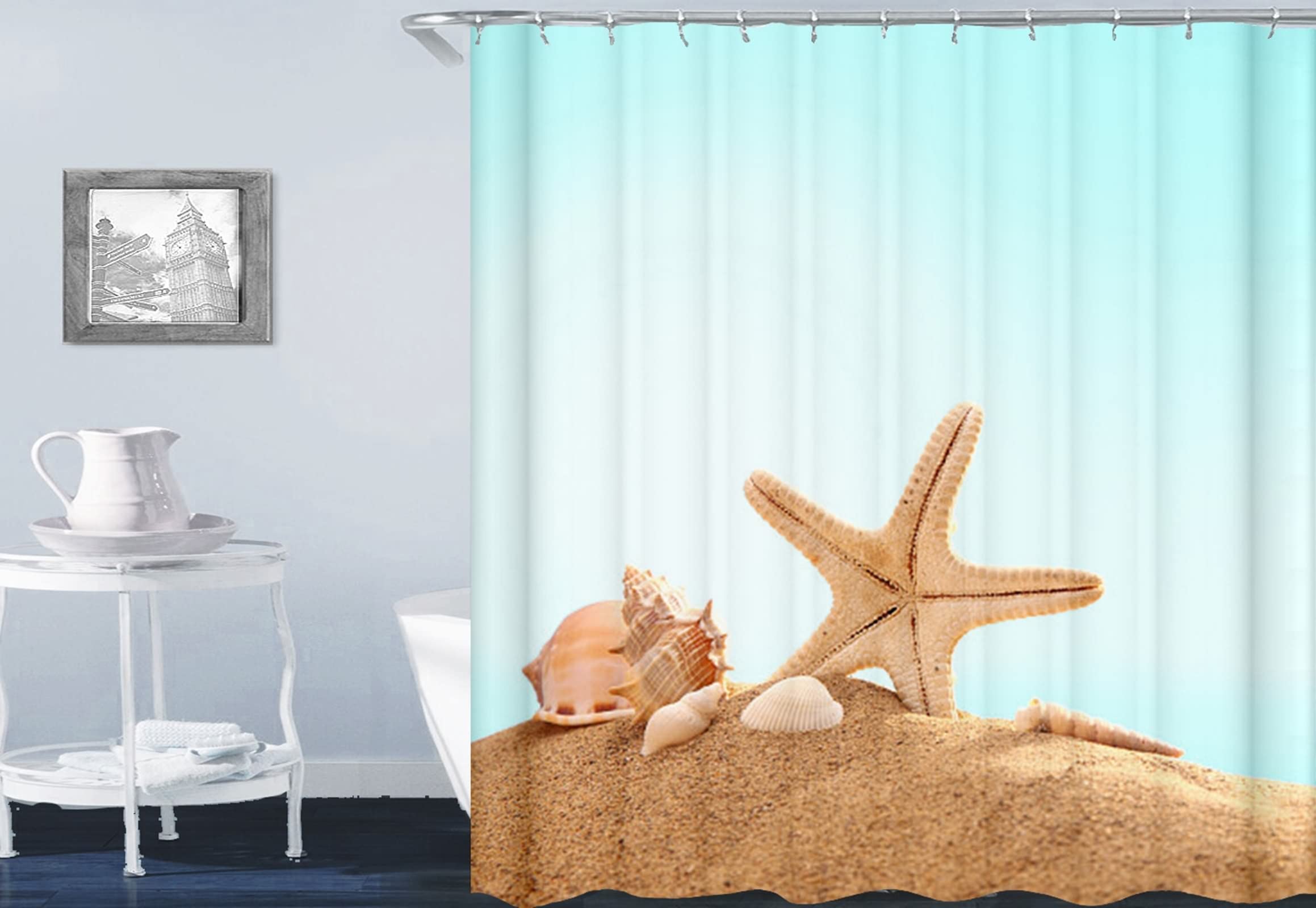 Rideau de douche avec anneaux inclus en tissu étanche anti-moisissure 165x200cm