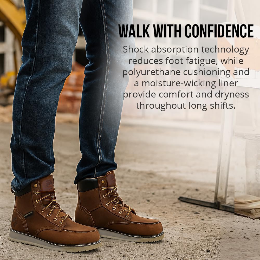 WOLF Heavy Duty Men’s Work Boots – Genuine Leather, Oil & Slip Resistant, Water Proof, Insulated Safety Construction Boots for Men