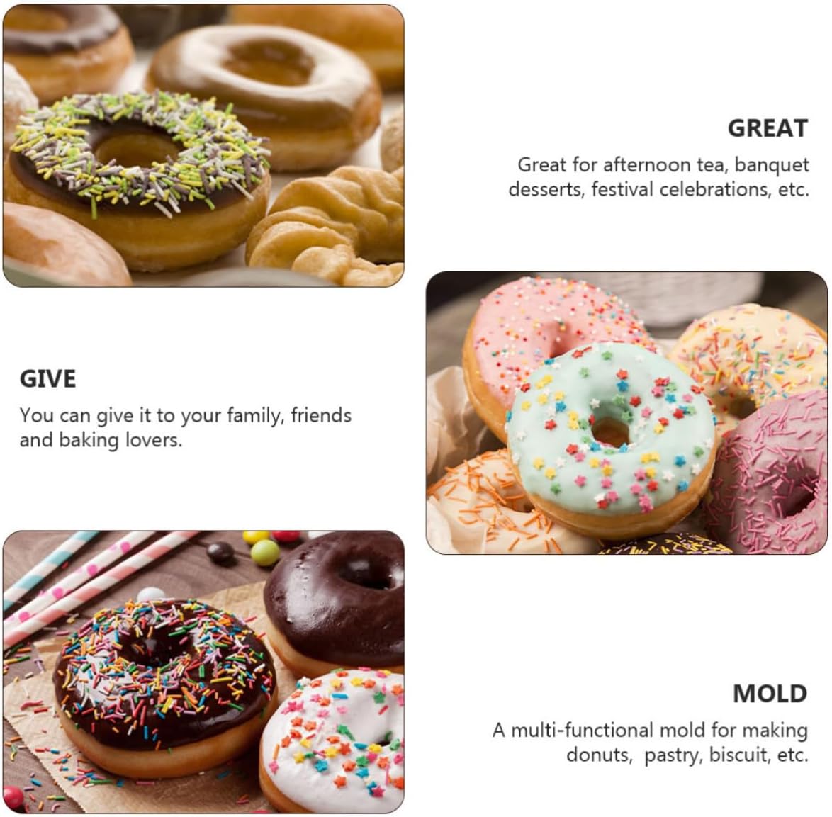 3pcs Donut Mold Set Non-stick Plastic Baking Supplies, Flower, and Heart Shapes for DIY Doughnut, Biscuit, and Cake Making in Kitchen