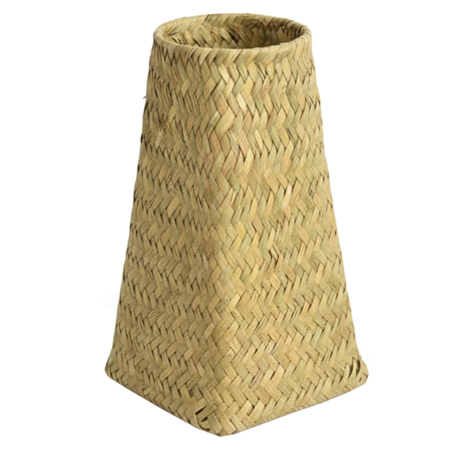 Ginwrek Woven Vase Wicker Vase, 8in Rustic Cone-Shaped Wicker Flower for Dried & Faux Floral Arrangements, Home Decor Centerpiece (Khaki)