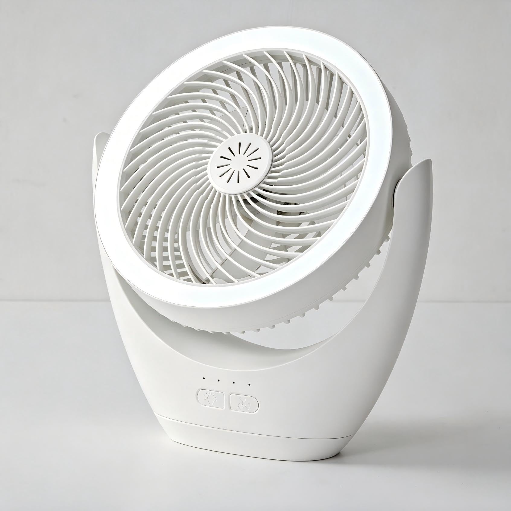 HARPER LIVING Ventilatore da scrivania ricaricabile, ventilatore portatile USB da tavolo con luce LED, ventilatore da tavolo 3 velocità e regolazione continua, regolabile a 120°, piccolo ventilatore