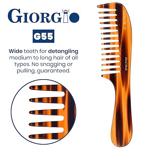Miniatura 4 de Giorgio Peine de dientes anchos G55 para desenredar el cabello mojado, peine para desenredar el cabello de grosor fino a medio, peines para el