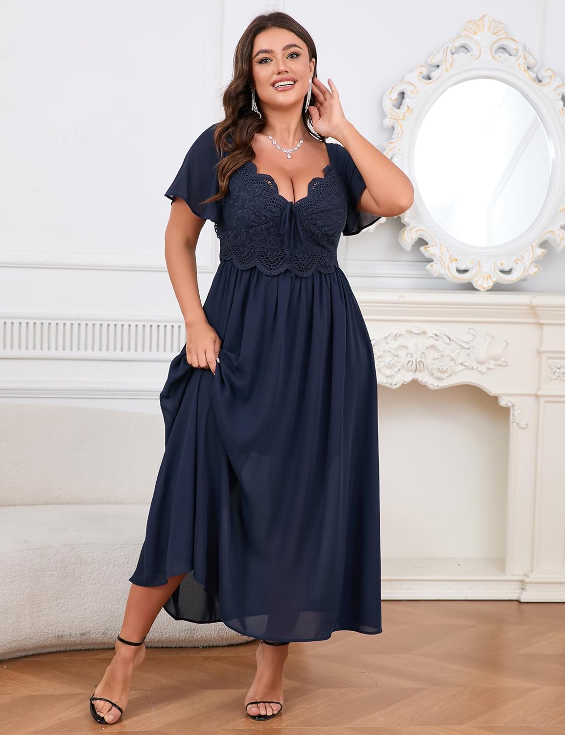 Women's Plus Size Formal Dress Lace Chiffon Maxi Dress,Open Back Cocktail Dress for Wedding Guest,Party,Gala Events - Image 3