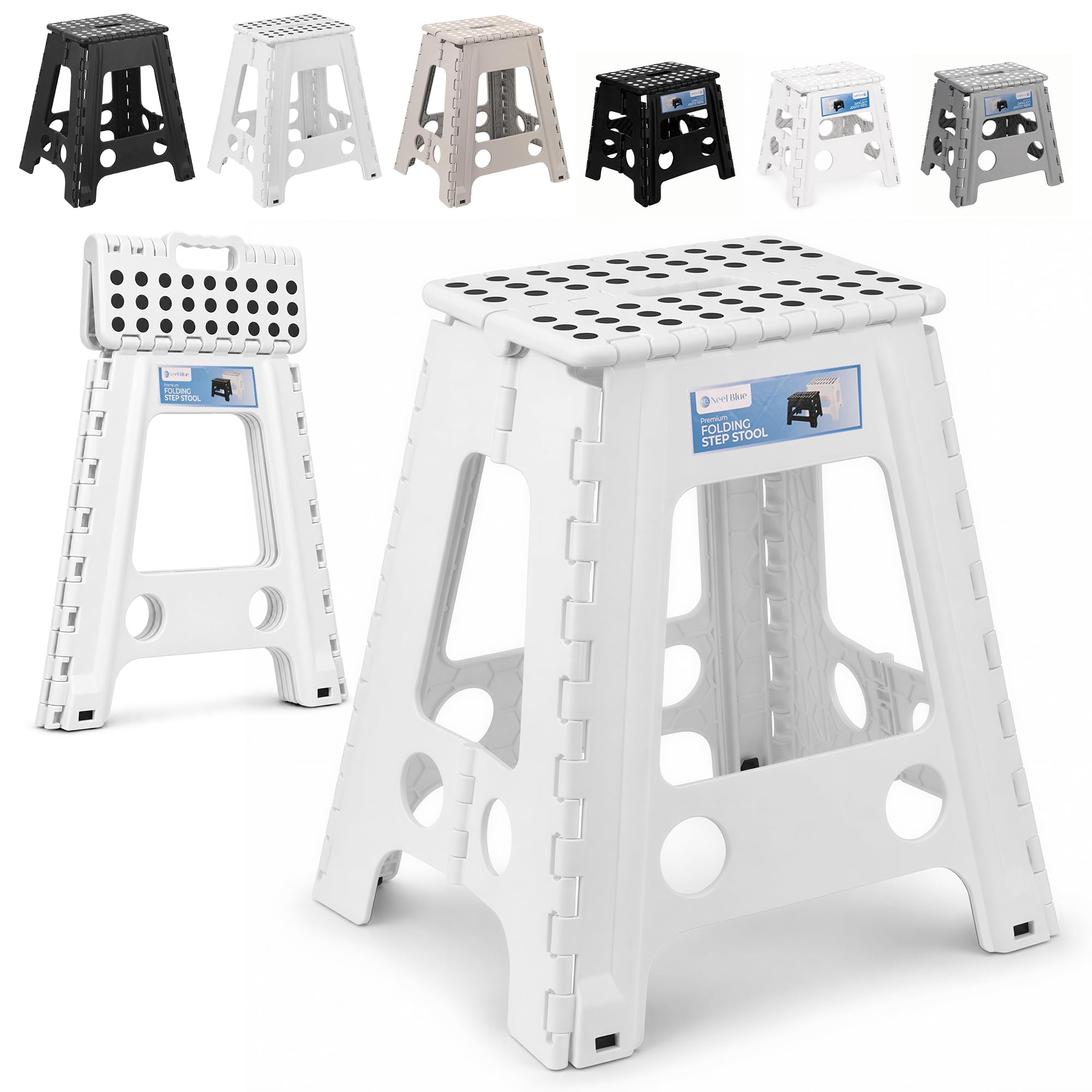 Event Decor Shop Folding Step Stool, 18 inch Portable Folding Stool, White