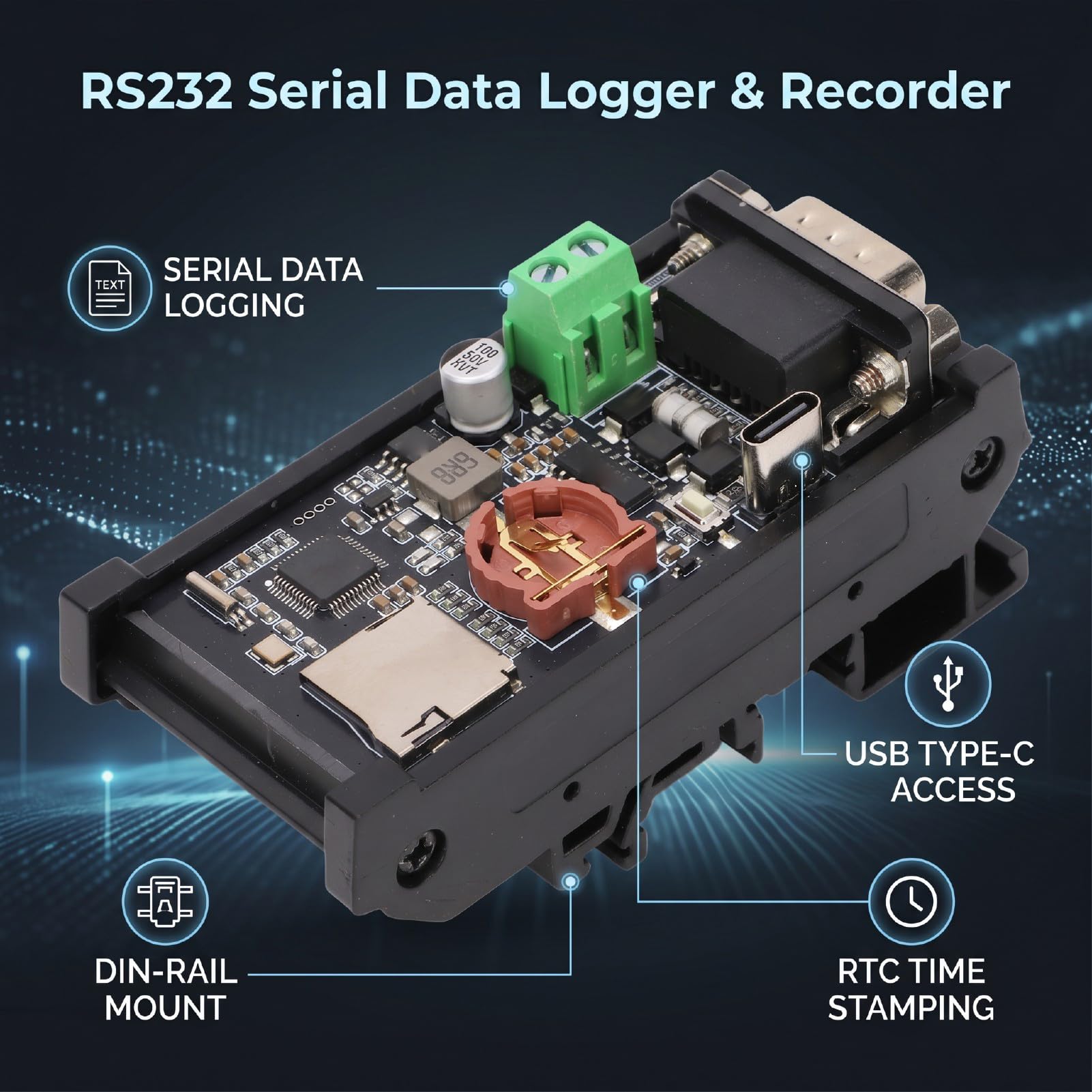 High-Speed Serial Port Recorder 232 Logger with Time Stamping for