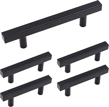 homdiy 3.5 inch Cabinet Pulls Stainless Steel 5 Pack HDJ22BK Square Desk Drawer Handles Black Kitchen Bathroom Cabinet Door Hardware Handles Furniture Hardware Cupboard Drawer Cabinet Pulls