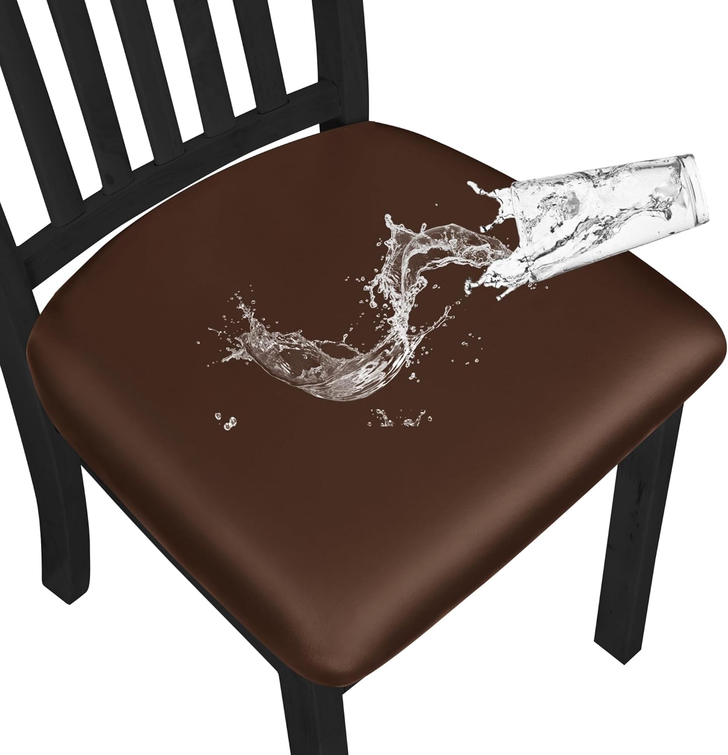 Easy-Going Waterproof PU Leather Seat Covers for Dining Room Chairs Set of 6, Stretch Fit Removable Chair Seat Protector Slipcovers with Elastic Band, Coffee