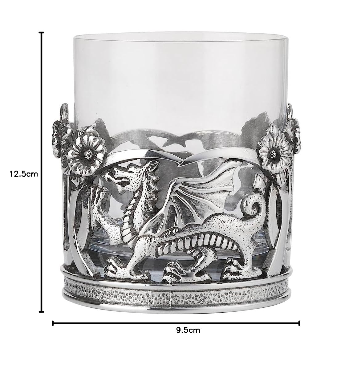 A E Williams Whiskyglas mit walisischem Drachen und Narzissen-Design aus Zinn, Kristallgläser mit schwerem Boden, Wein-, Cocktail- und Bourbon-Trinkglas, einzigartiges Geschenk für Männer, Geburtstag,