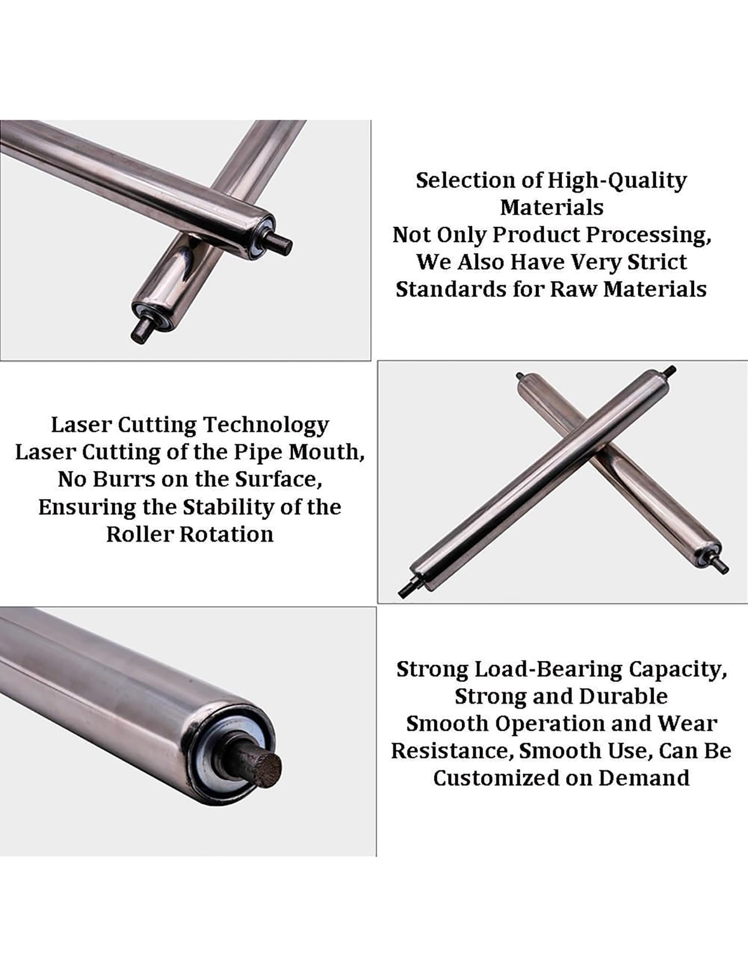 Genérico Rodillo de Acero Inoxidable, Rodillos transportadores de Eje de 8 mm, Ruedas for transportadores logísticos, Rodillos transportadores for almacén(2.5x60x64cm/1x23.6x25.2)