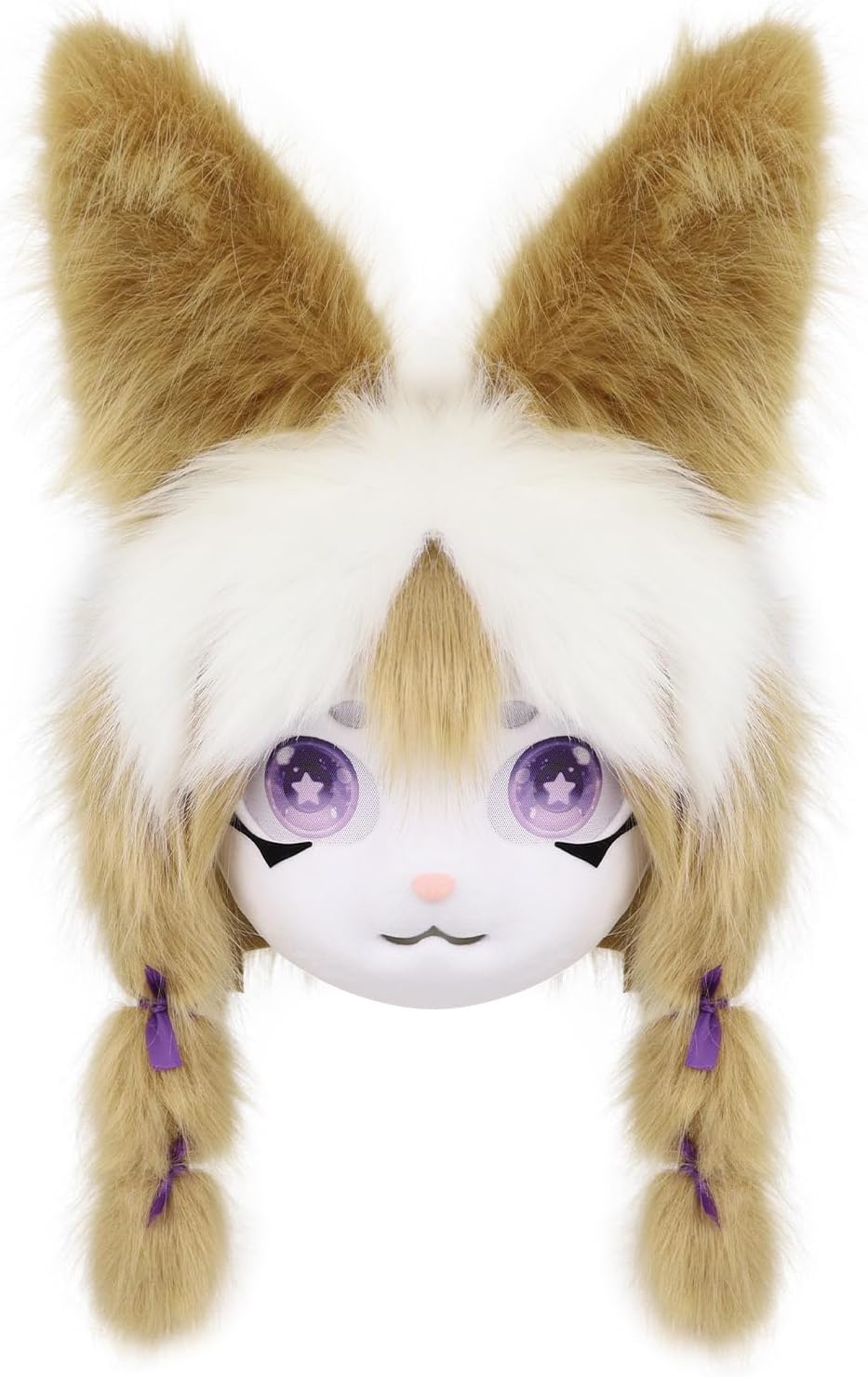 Fursuit Therian Cat Mask,Kawayi Plush Furry Kig Mask for Holiday Cosplay Party,Anime Lolita Animal Headgear Coostume