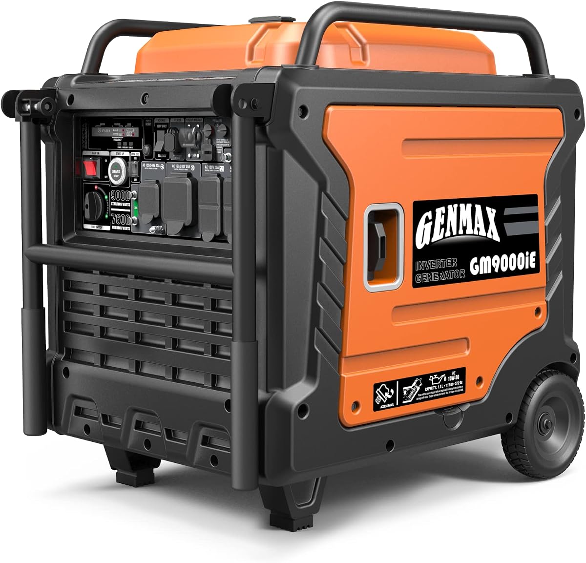 GENMAX Portable Generator, 9000W Super Quiet Gas Powered Engine with Parallel Capability, Remote/Electric Start, Digital Display,EPA Compliant,CO Alarm Ideal for Home Backup Power (GM9000iE)
