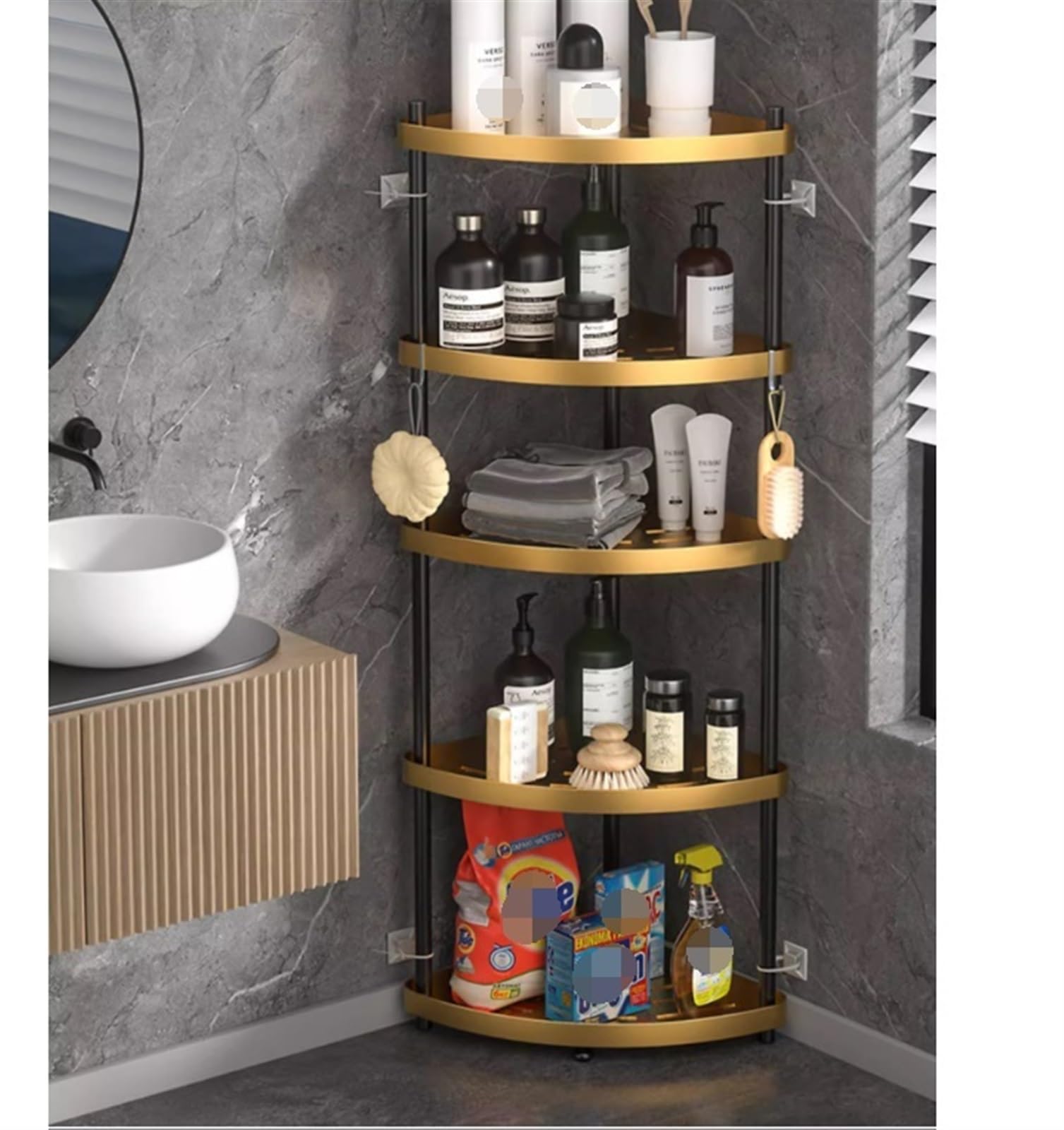Eckregal Standregal Pflanzenständer Eckregal Mit 5 Etagen, Aus Edelstahl, Pflanzenständer, Ausstellungsregal Für Badezimmer, Wohnzimmer, Küche Wanddisplay(33.5 * 25 * 95.5cm)