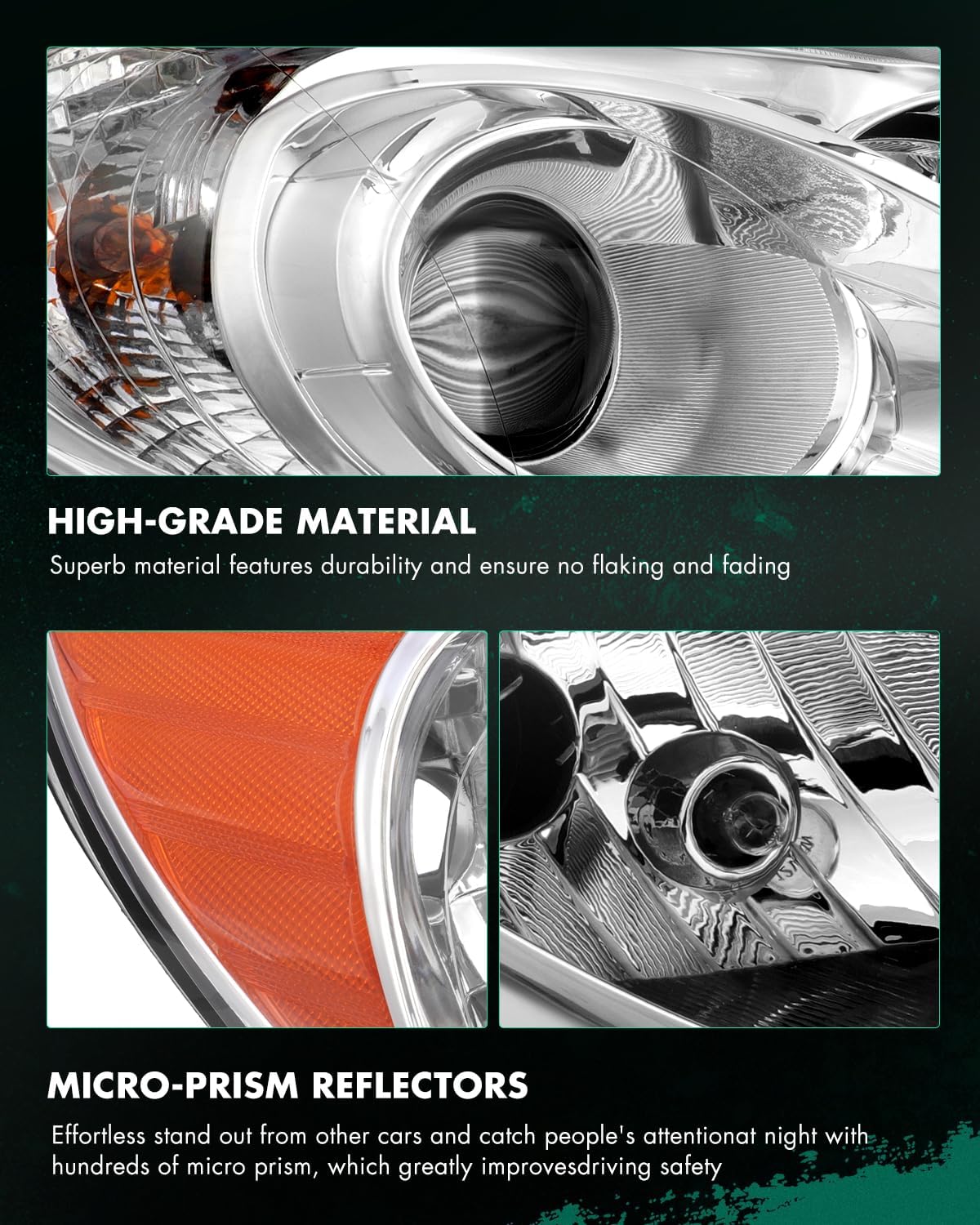 SCITOO Headlights for 2011 2012 2013 2014 for Hyundai Sonata Pair Headlight Assembly Chrome Housing Amber Reflector 92101-3Q000