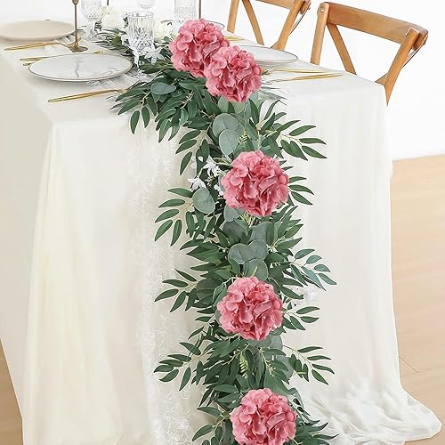 Miniatura 6 de AVIVIHO Cabezas de Flores de Seda de Hortensia Rosa Empolvado Paquete de 10 Flores de Hortensia Rosa Empolvado de Plenitud Artificiales con Tallos