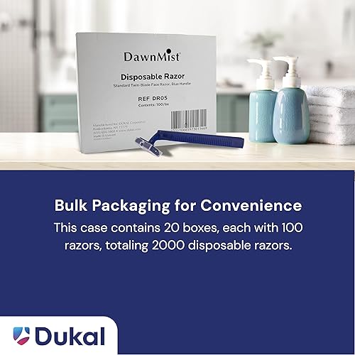 Miniatura 8 de Dukal DR05 Dawn Mist - Maquinilla de afeitar desechable estándar, doble hoja, mango azul, paquete de 2000