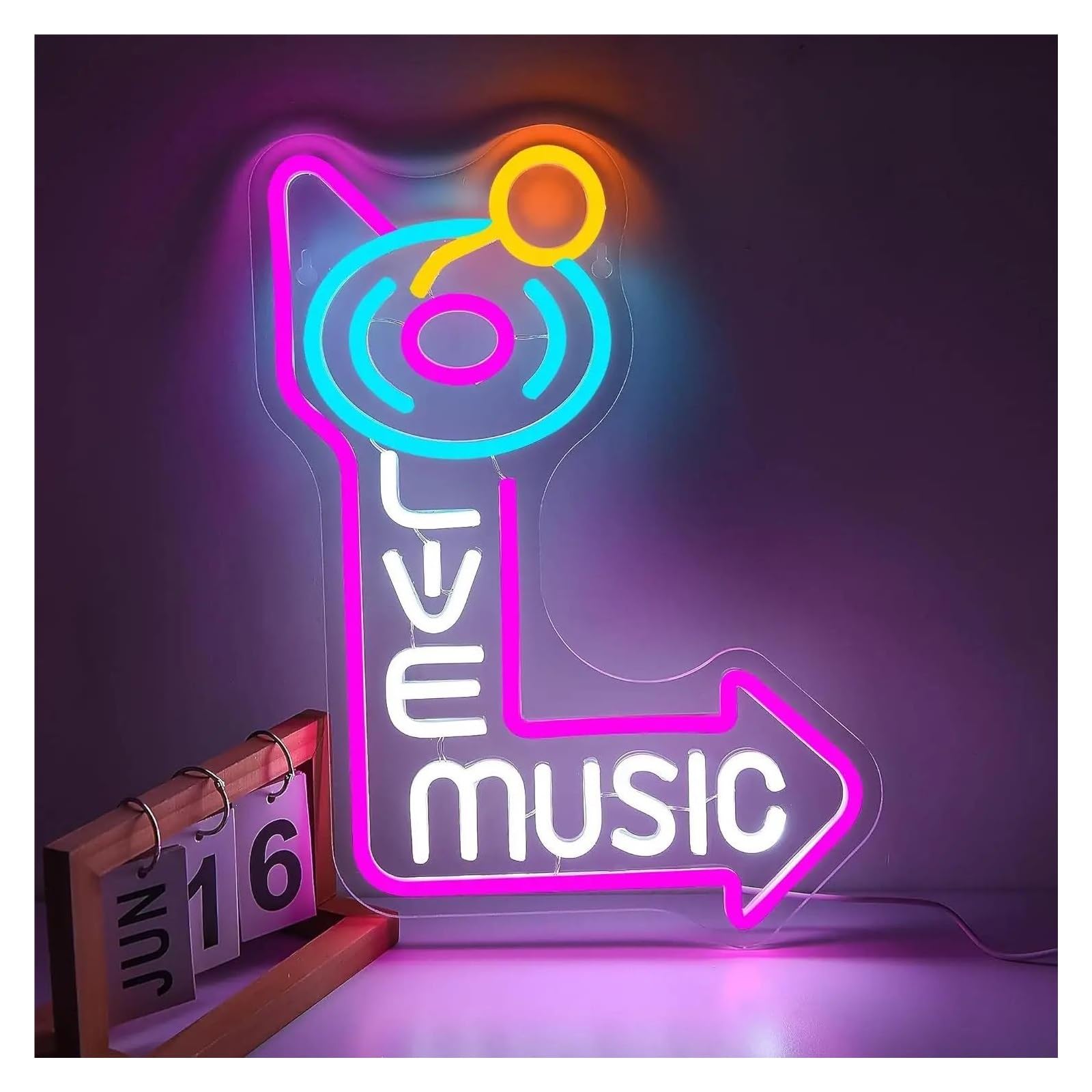 Scritta luminosa Insegna Al Neon A Live Music Con Alimentazione USB, Ideale Per Feste In Stadio O Bar, Per Gli Amanti Della Musica, 40х30cm