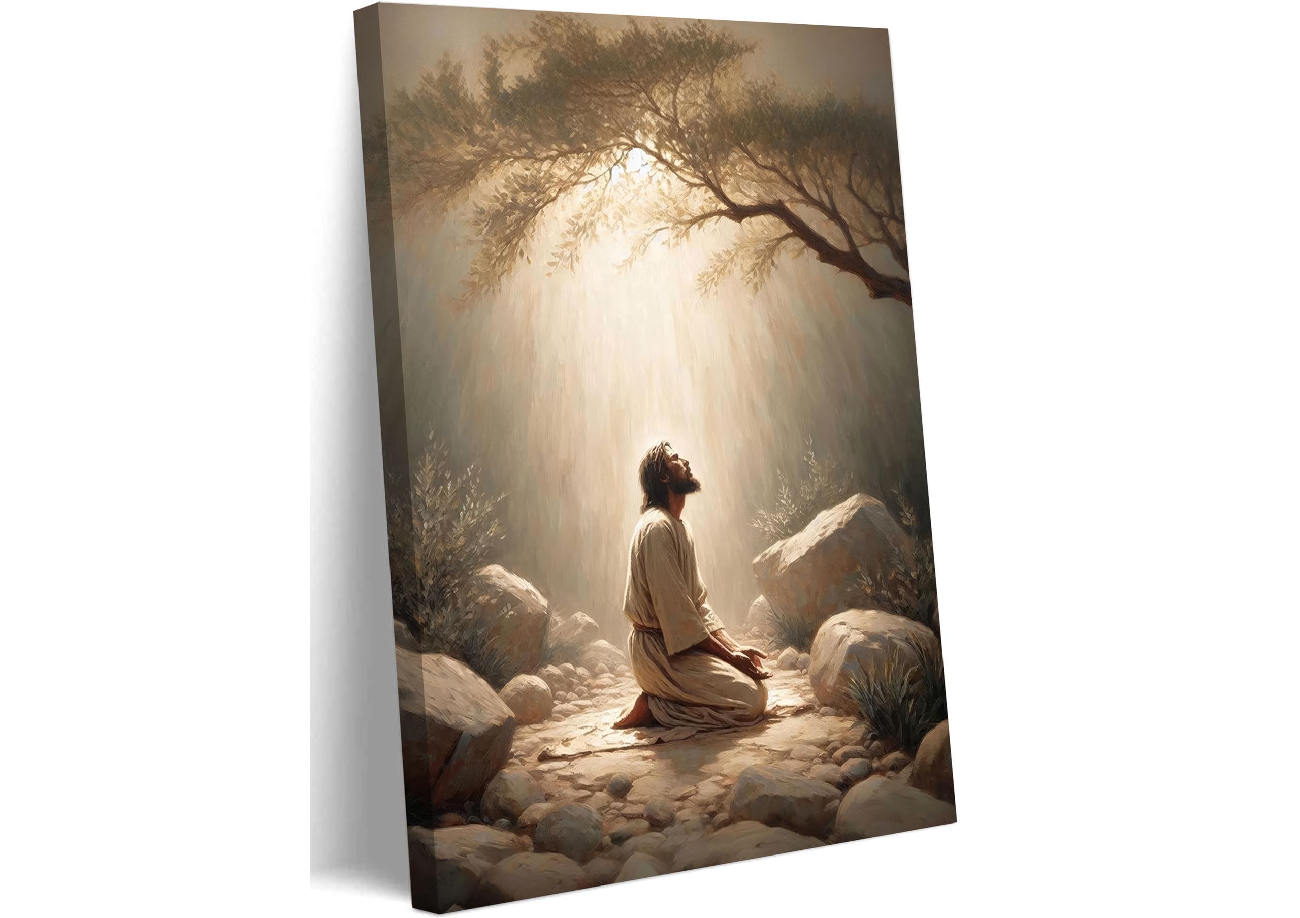 Jesus Prayers Canvas Wall Art God Divine Mercy Portrait Tranquility Painting Picture Wall Decor Jesus Praying in the Garden of Gethsemane Poster Prints for Bedroom Church Home Decoration 12x16