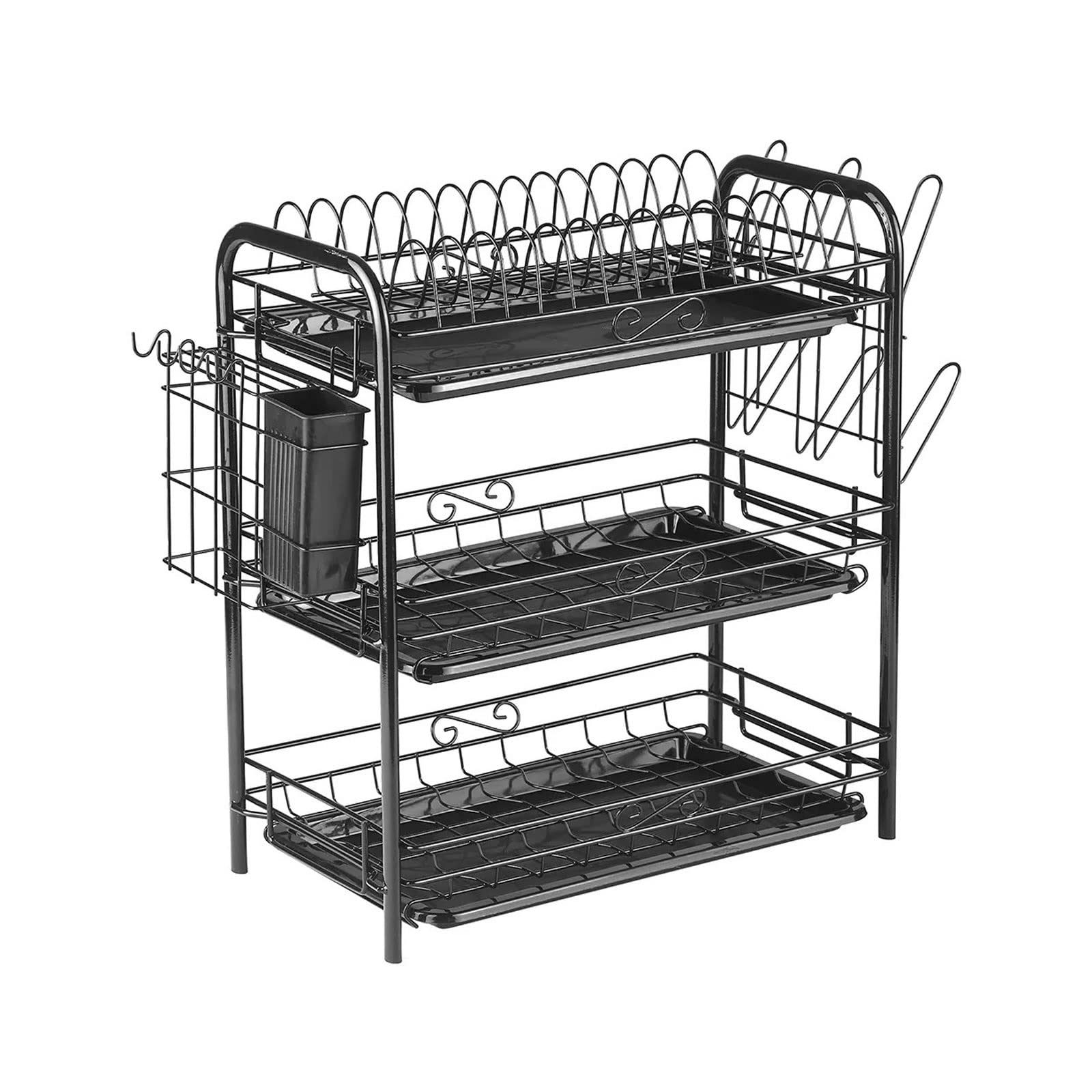 Escurreplatos de 3 niveles, resistente a la corrosión, organizador de cocina de acero al carbono con escurridor y ganchos, ahorra espacio y permite un secado eficiente, ideal para cocinas do