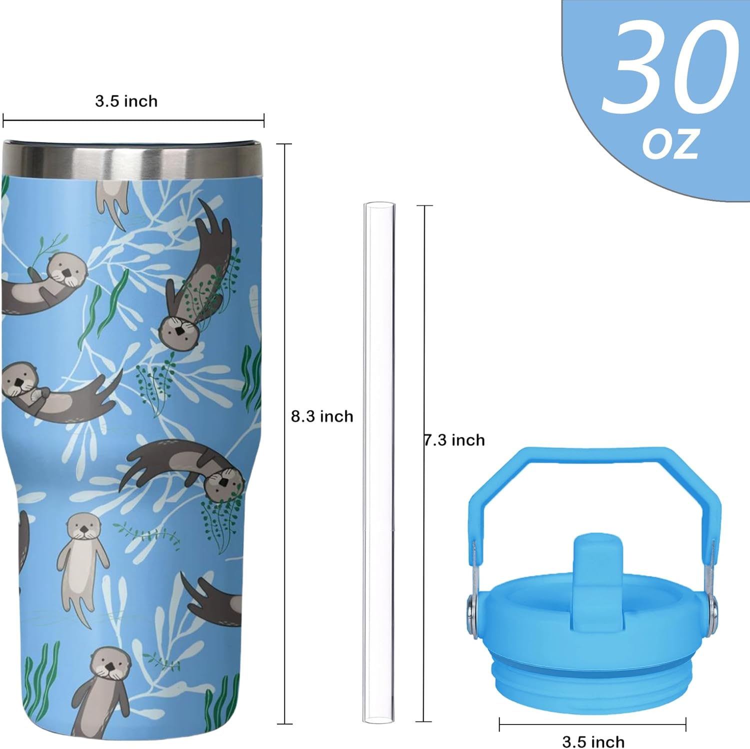 Sea Otter Tumbler with Handle and Flip Straw for Women Men, 30oz Cute Stainless Steel Insulated Cup, Water Bottle Travel Coffee Mug Gifts, Gifts for Animal Lovers - Image 2