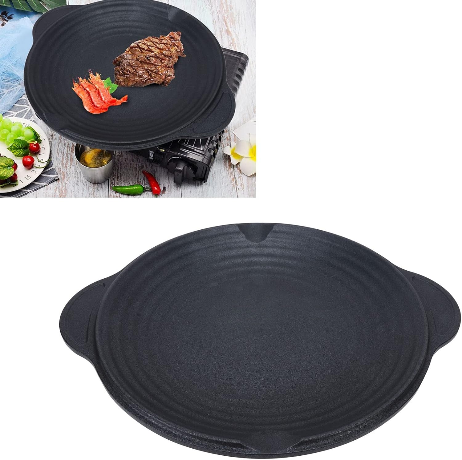 Grill Pan, Aluminum Alloy Multifunctional Grill Pan with Non stick Round Design Stove Top Grill Pan Portable BBQ Stove Accessory for Pork Belly Pancake Fried Rice (34CM)