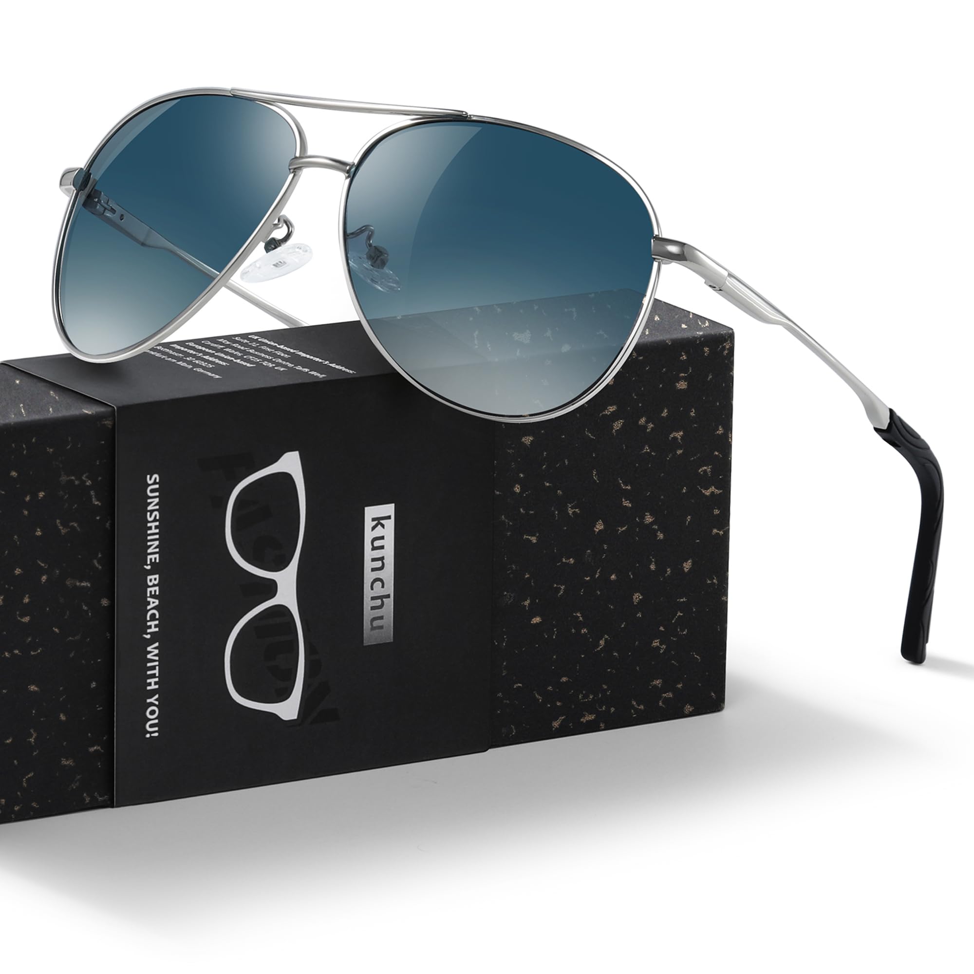 kunchu Sonnenbrille Herren Damen Polarisierte Unisex UV400-Schutz Klassische Ultraleichte Fahren Angeln Laufen Outdoor Schwarze Fliegerbrille