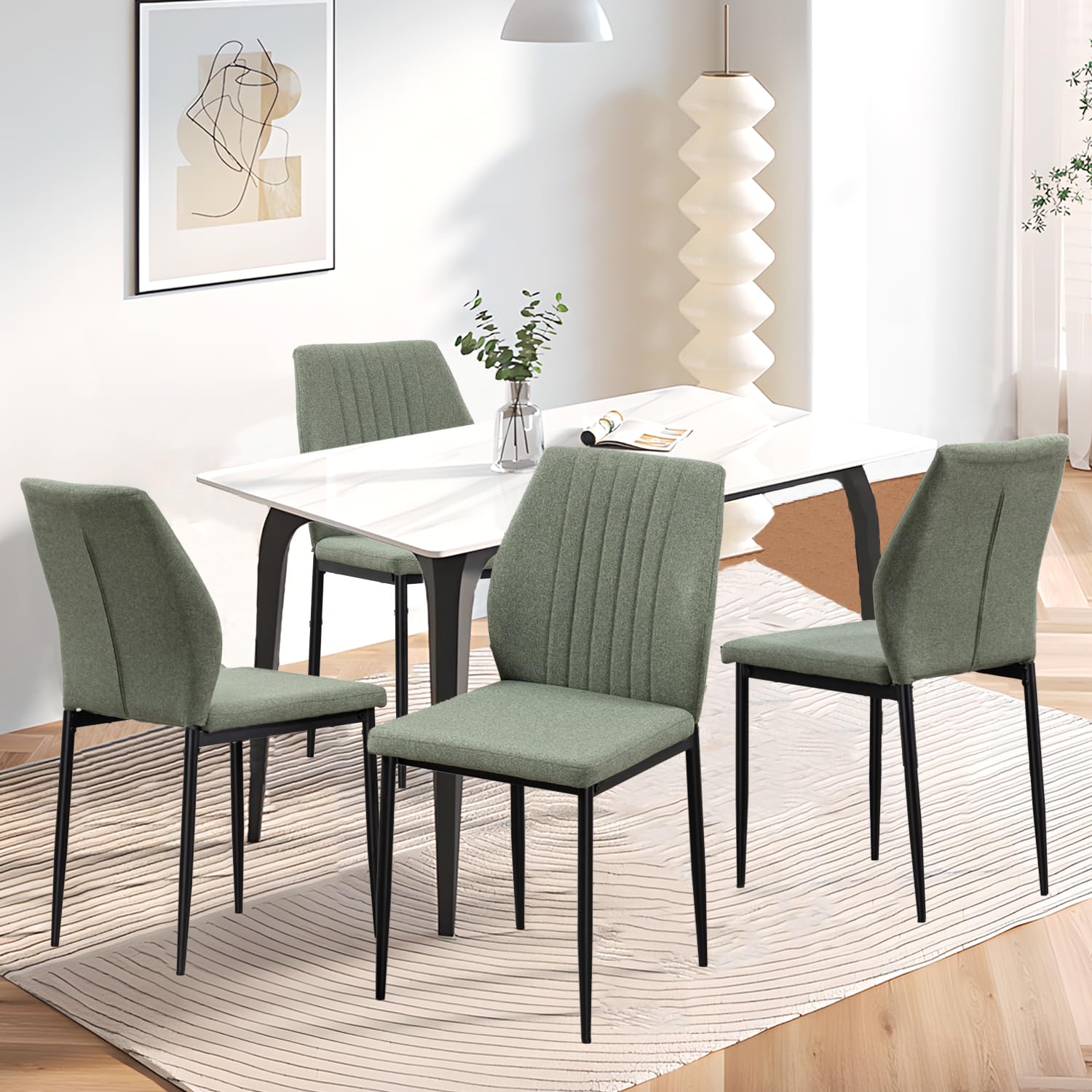 Set di 4 sedie da cucina imbottite con schienale, in tessuto artificiale, per sala da pranzo, soggiorno