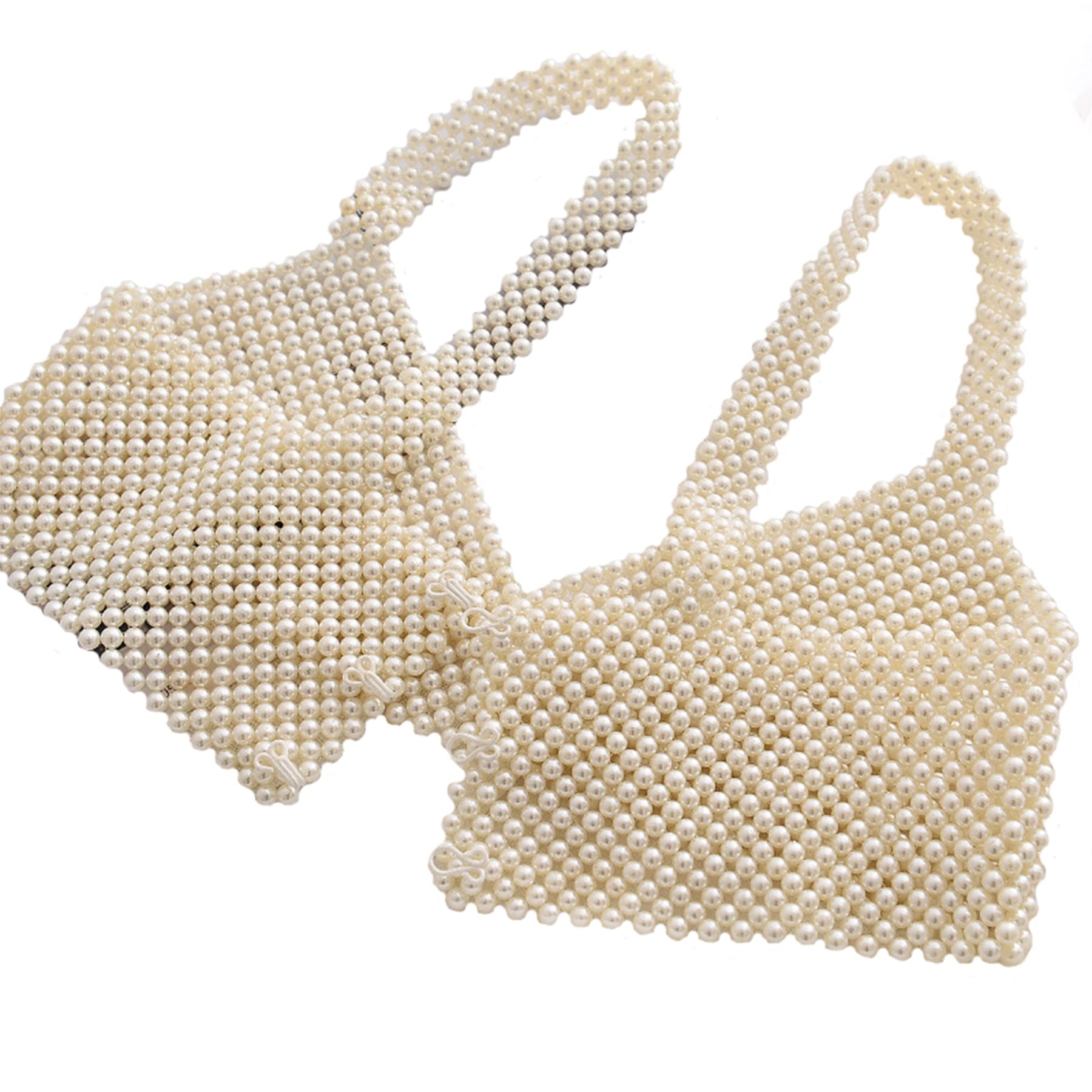 WILLFULLY 新品 pearl shoulder camisole set Pearl Top for Women White Pearl Vest Sexy V Neck Backless