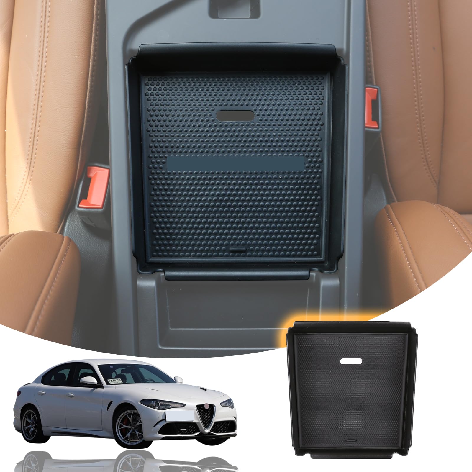 LLKUANG Armrest Storage Box Compatible with Alfa Romeo Giulia 2017 2018 2019 Accessories Car Armrest Insert Storage Box Tray Organize Armrest Box Organizer Tray with No-Slip Mat Glove Phone Box