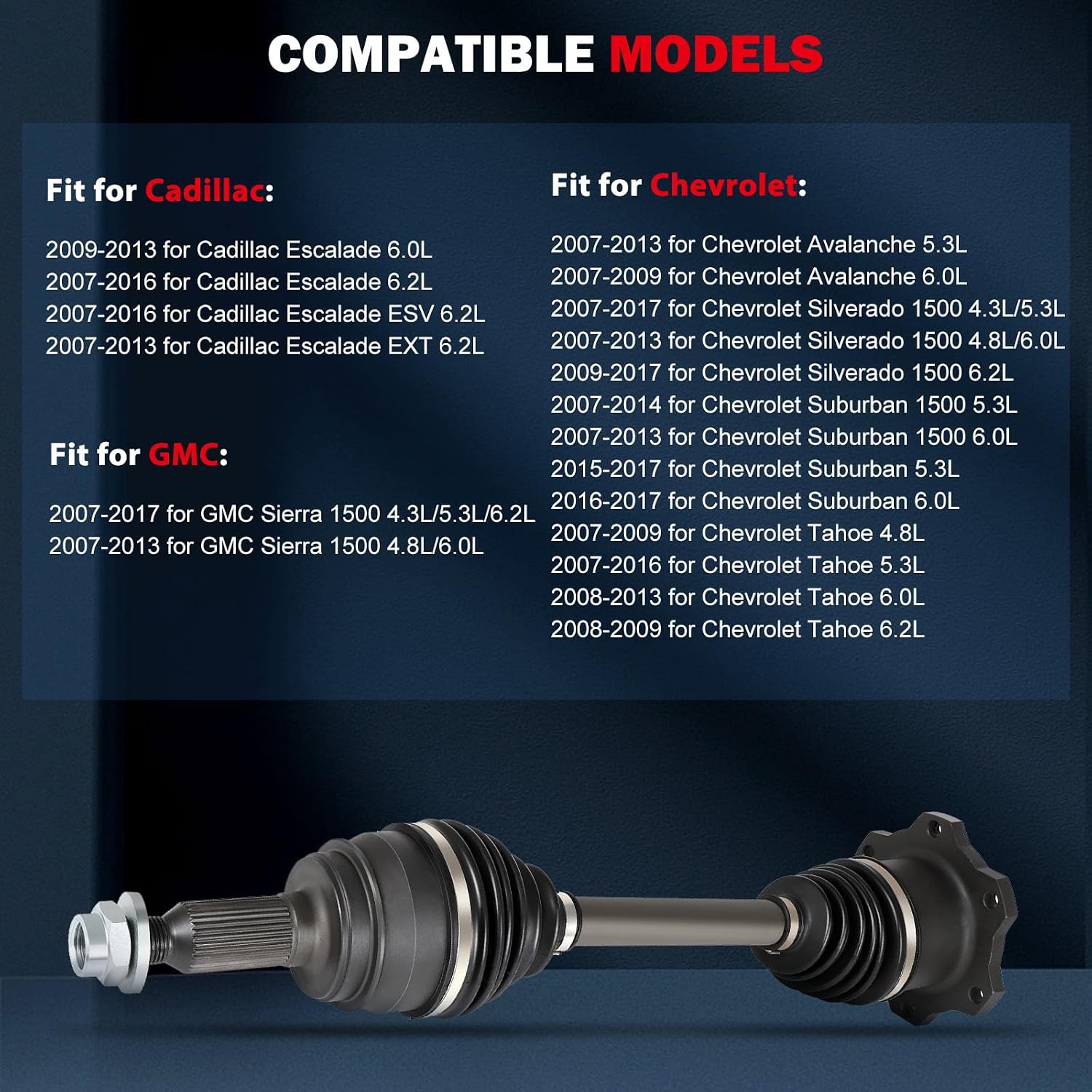 cciyu CV Axle Shaft Assembly for Cadillac for Escalade for Chevrolet for Avalanche for GMC for Sierra 1500/Sierra 1500 Limited 601430 Front Left Right (Driver Side & Passenger Side) (2 Packs)